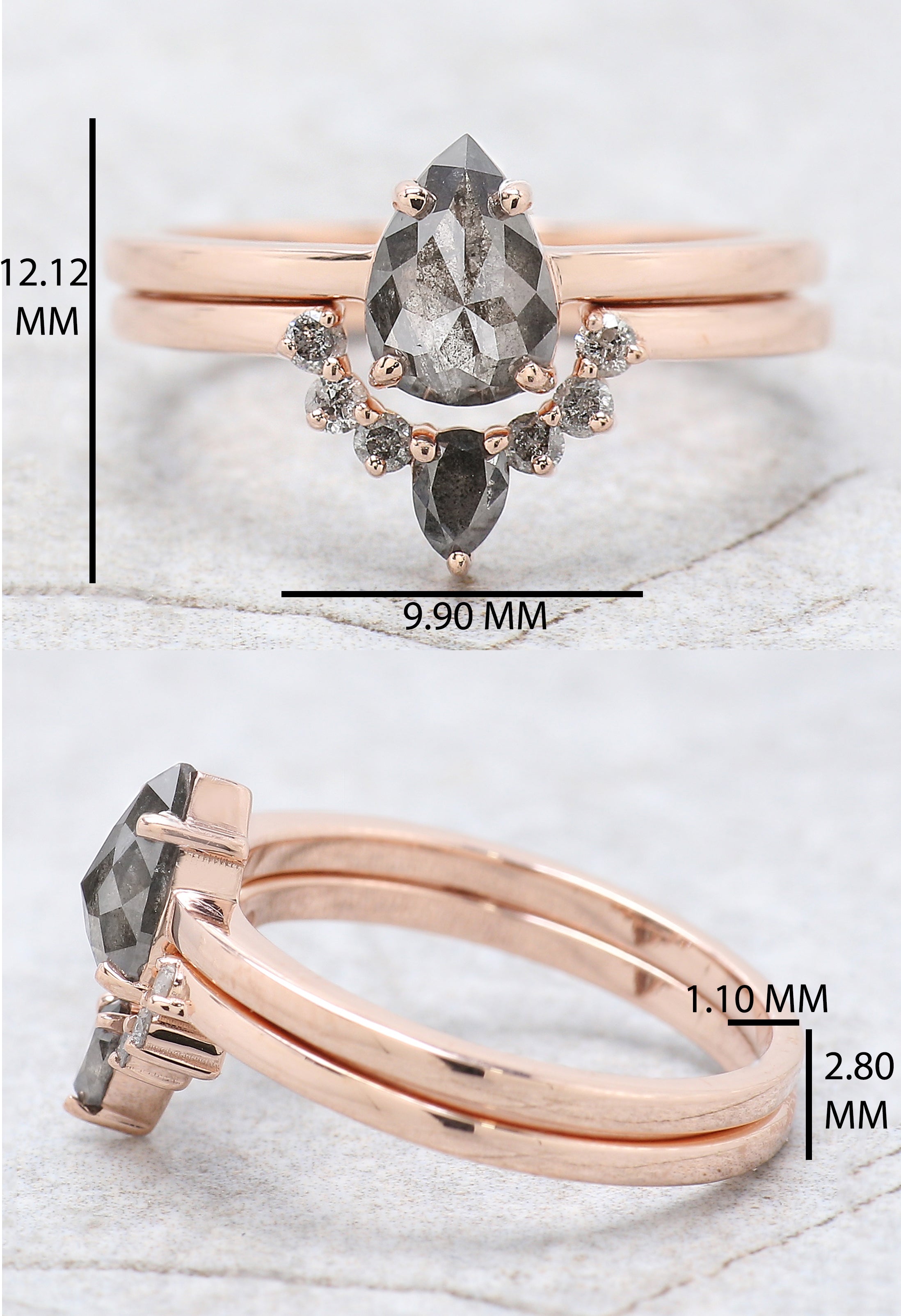 Pear Cut Salt And Pepper Diamond Ring 0.70 Ct 7.20 MM Pear Shape Diamond Ring 14K Solid Rose Gold Silver Engagement Ring Gift For Her QN9960