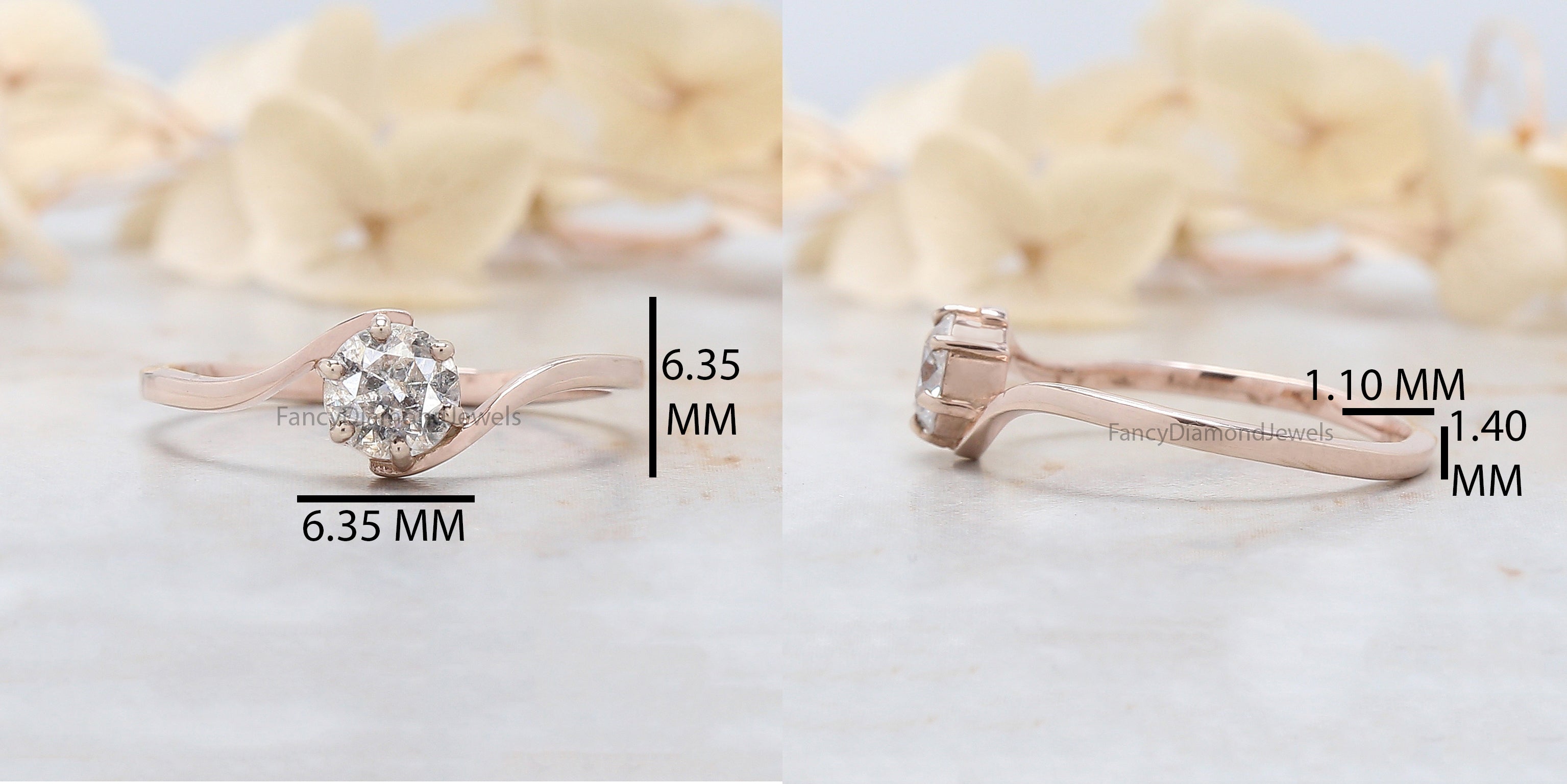 Round Cut Salt And Pepper Diamond Ring 0.47 Ct 4.95 MM Round Shape Diamond Ring 14K Solid Rose Gold Silver Engagement Ring Gift For Her QL346