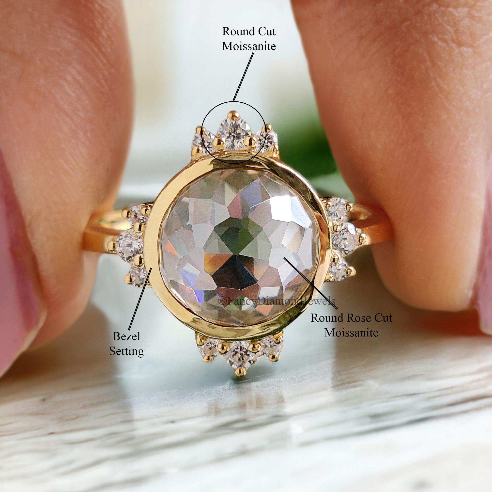 2.63 CT Antique Vintage Round Rose Cut Colorless Moissanite Ring Engagement Ring Wedding Ring Hand Crafted Solid Gold Bezel Set Ring FD228