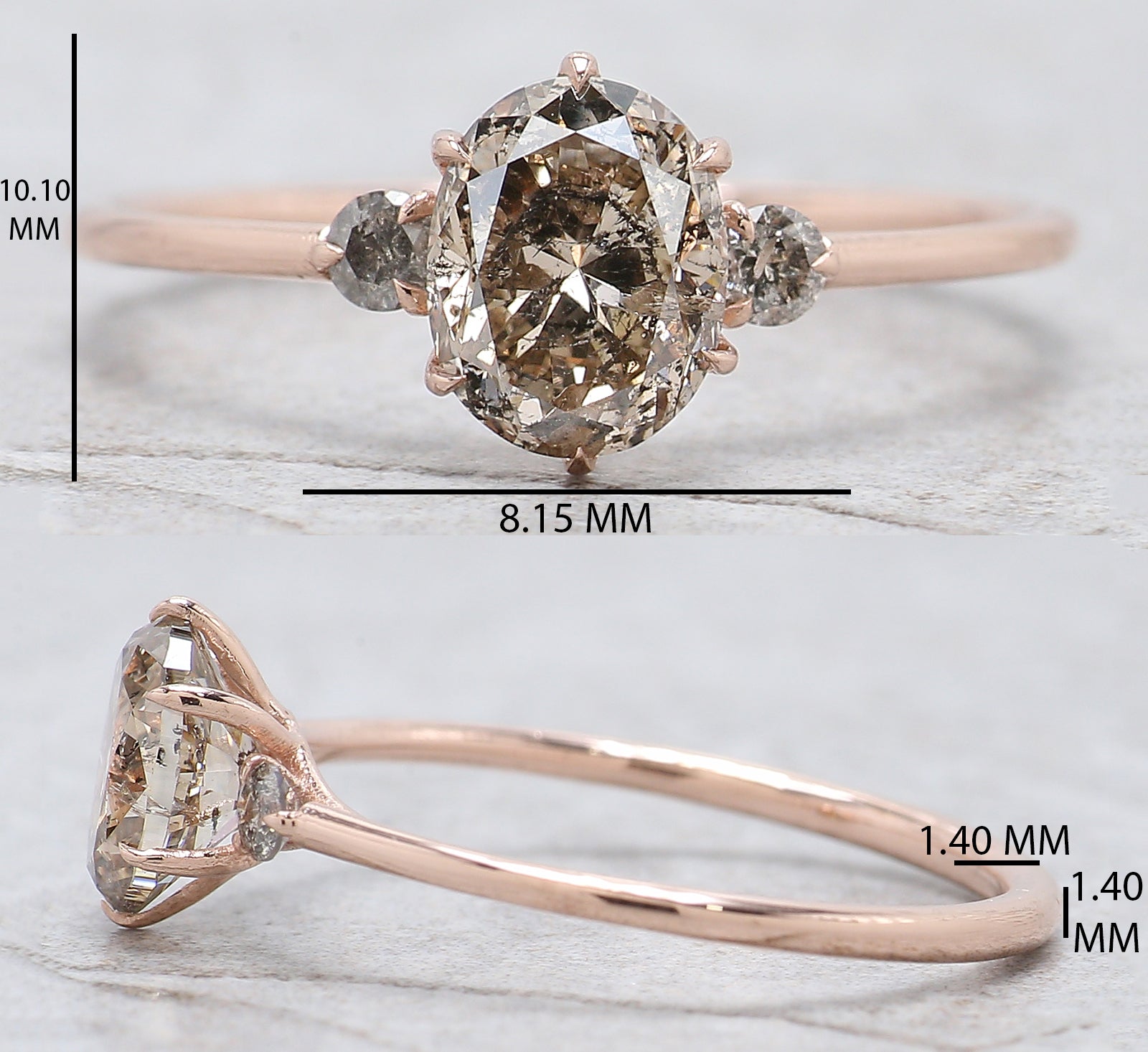 Oval Cut Salt And Pepper Diamond Ring 1.12 Ct 7.00 MM Oval Diamond Ring 14K Solid Rose Gold Silver Oval Engagement Ring Gift For Her QL2607