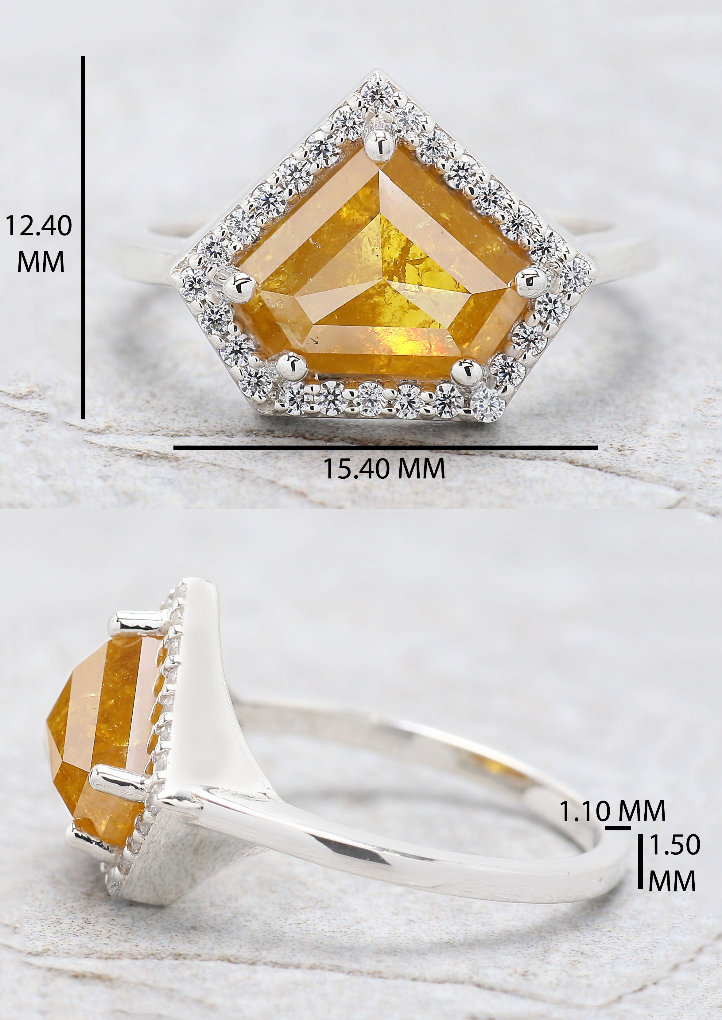 Shield Shape Yellow Diamond Ring 3.24 Ct 8.40 MM Shield Cut Diamond Ring 14K Solid White Gold Silver Engagement Ring Gift For Her QL9780