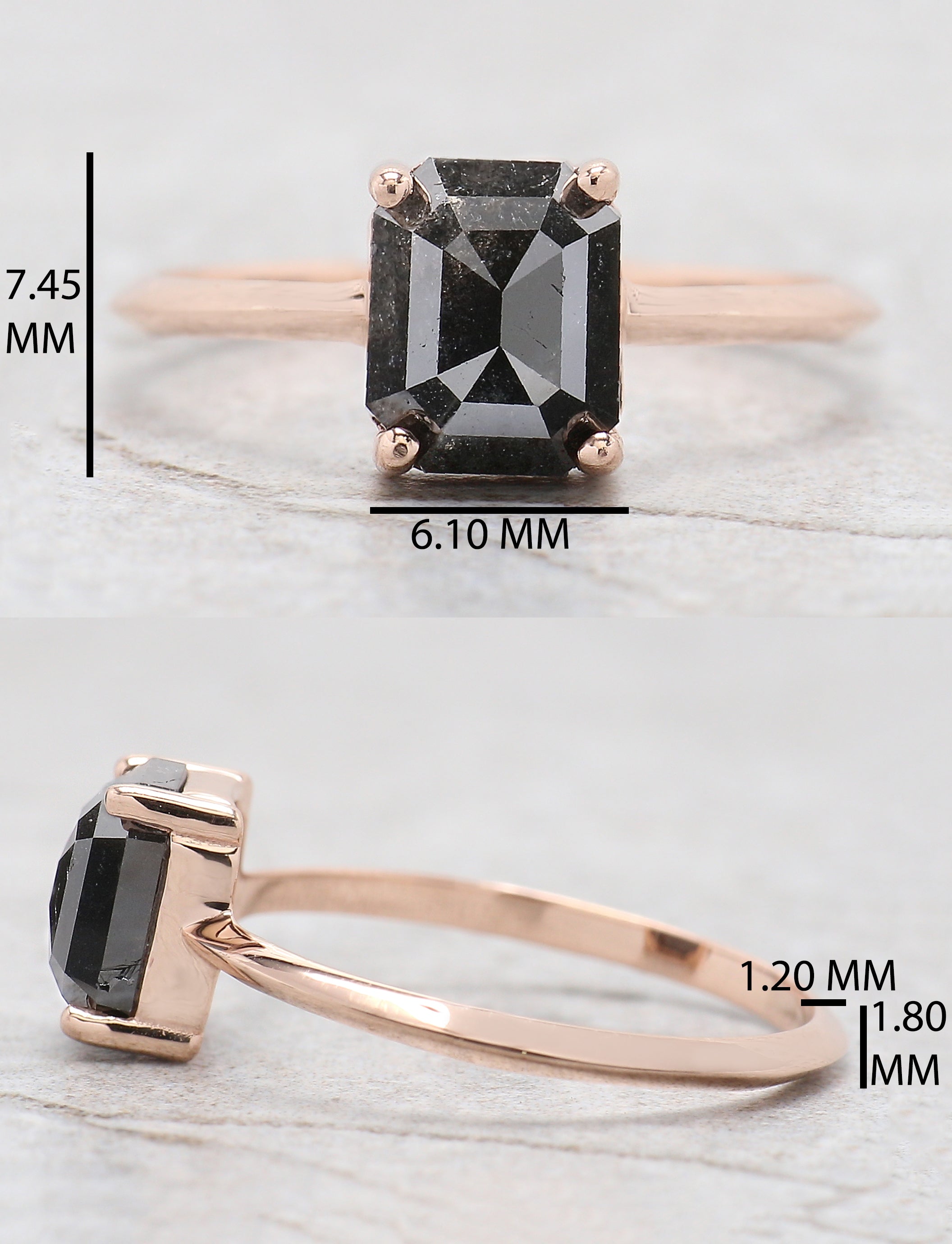 Emerald Cut Salt And Pepper Diamond Ring 1.67 Ct 7.35 MM Emerald Diamond Ring 14K Solid Rose Gold Silver Engagement Ring Gift For Her QL1555