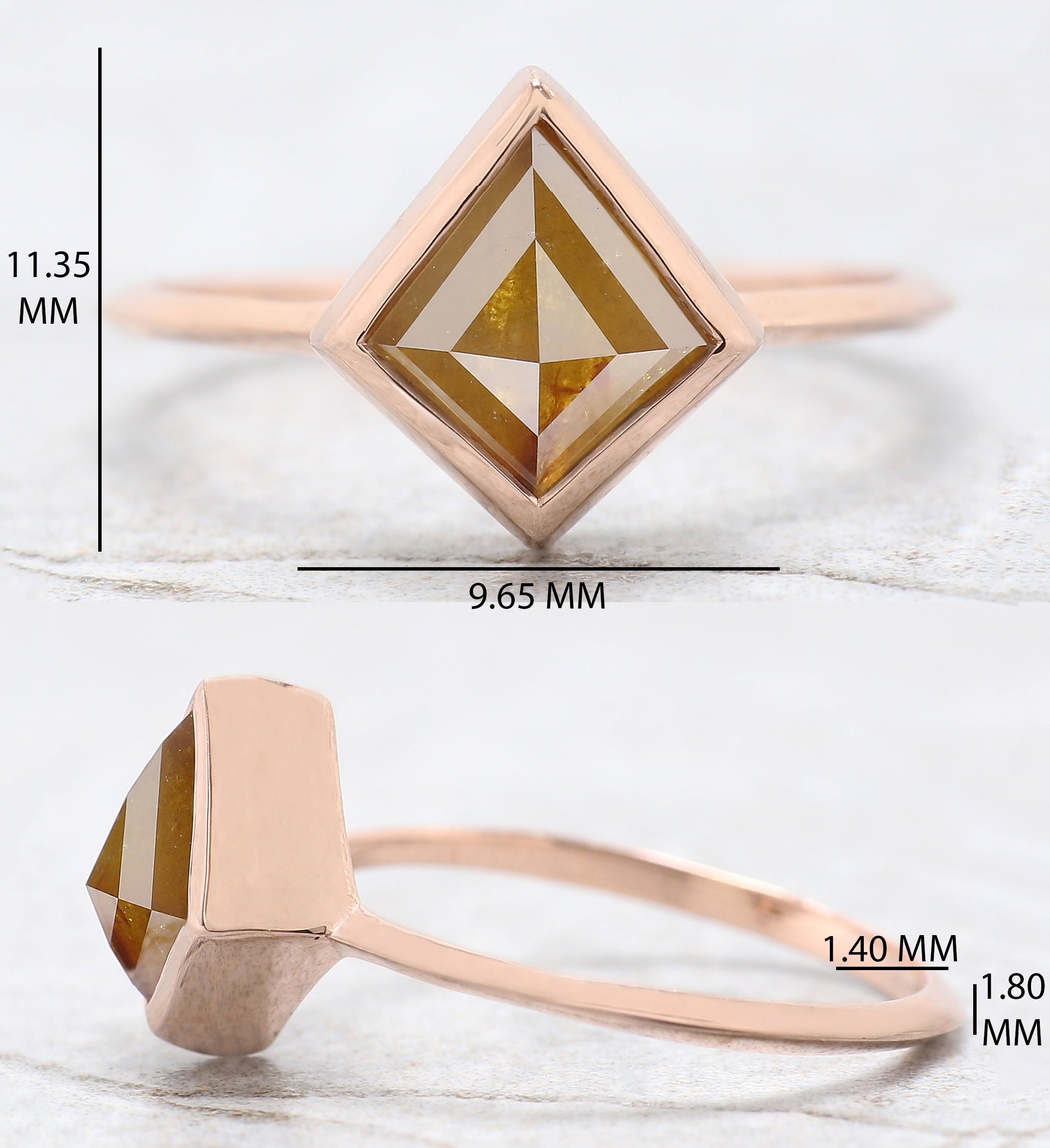 Kite Cut Yellow Color Diamond Ring 1.74 Ct 9.00 MM Kite Diamond Ring 14K Solid Rose Gold Silver Kite Engagement Ring Gift For Her QK2184