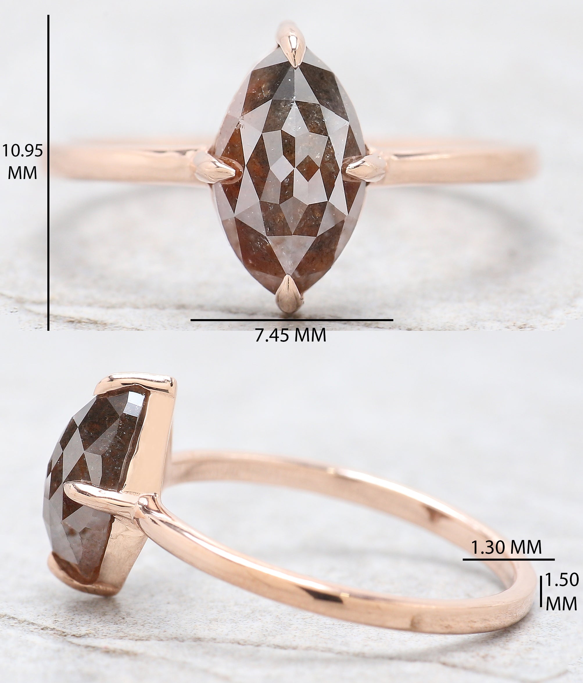 Marquise Shape Brown Color Diamond Ring 1.77 Ct 9.60 MM Marquise Diamond Ring 14K Rose Gold Silver Engagement Ring Gift For Her QN9213