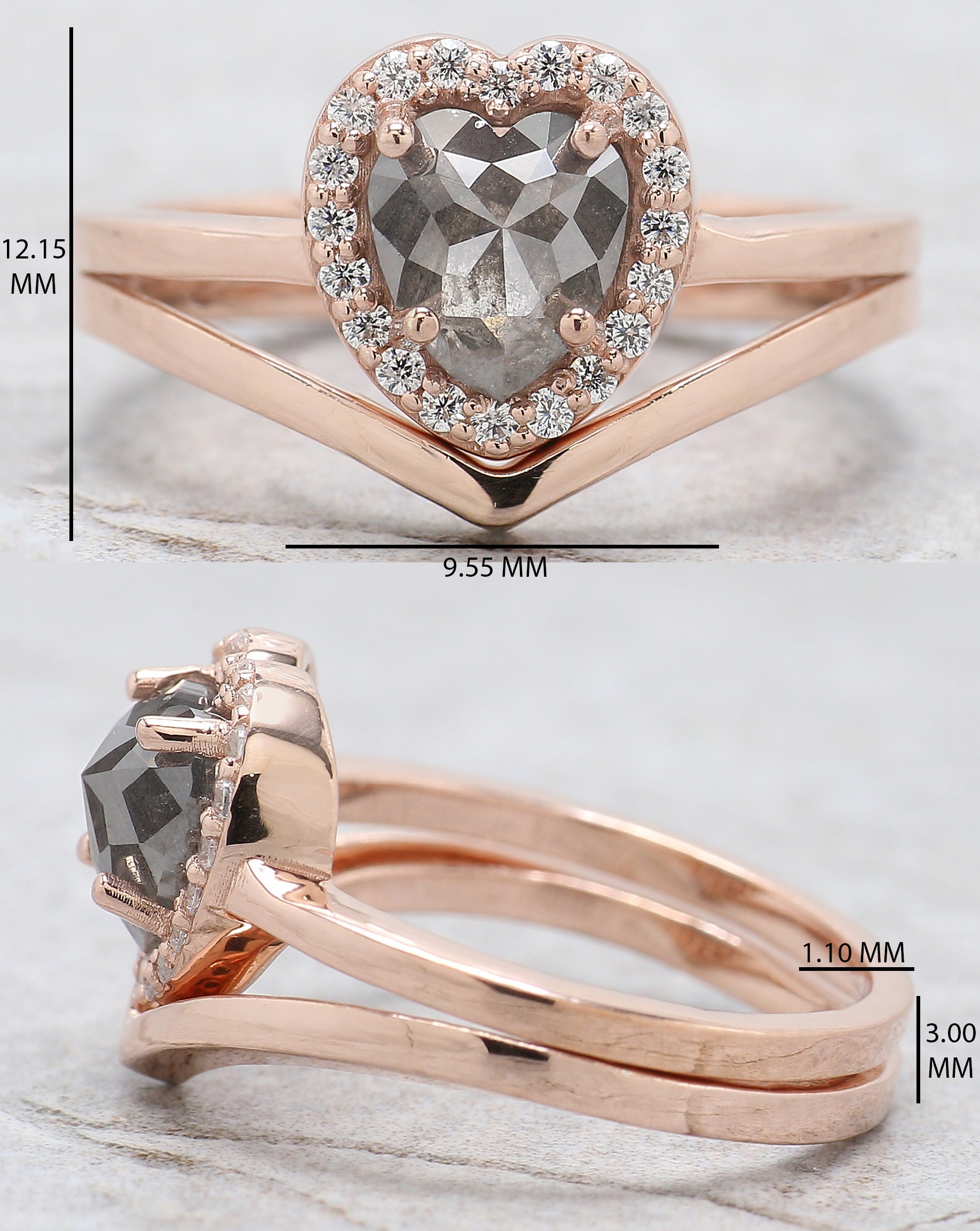 Heart Salt And Pepper Diamond Ring 1.35 Ct 7.00 MM Heart Shape Diamond Ring 14K Solid Rose Gold Silver Engagement Ring Gift For Her QN9129