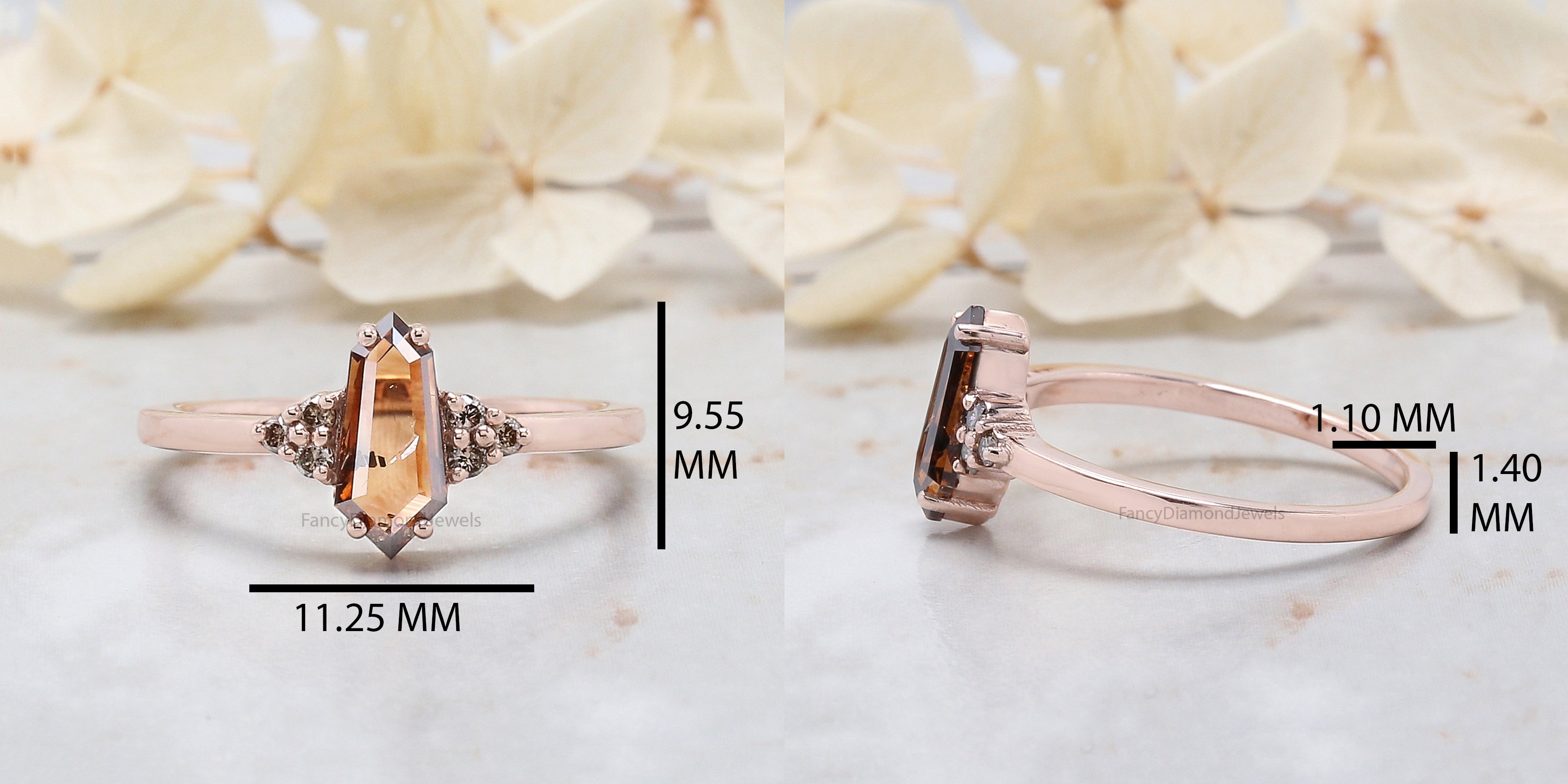 0.68 Ct Natural Shield Shape Brown Diamond Ring 9.35 MM Shield Diamond Ring 14K Solid Rose Gold Silver Engagement Ring Shield Ring QL1757