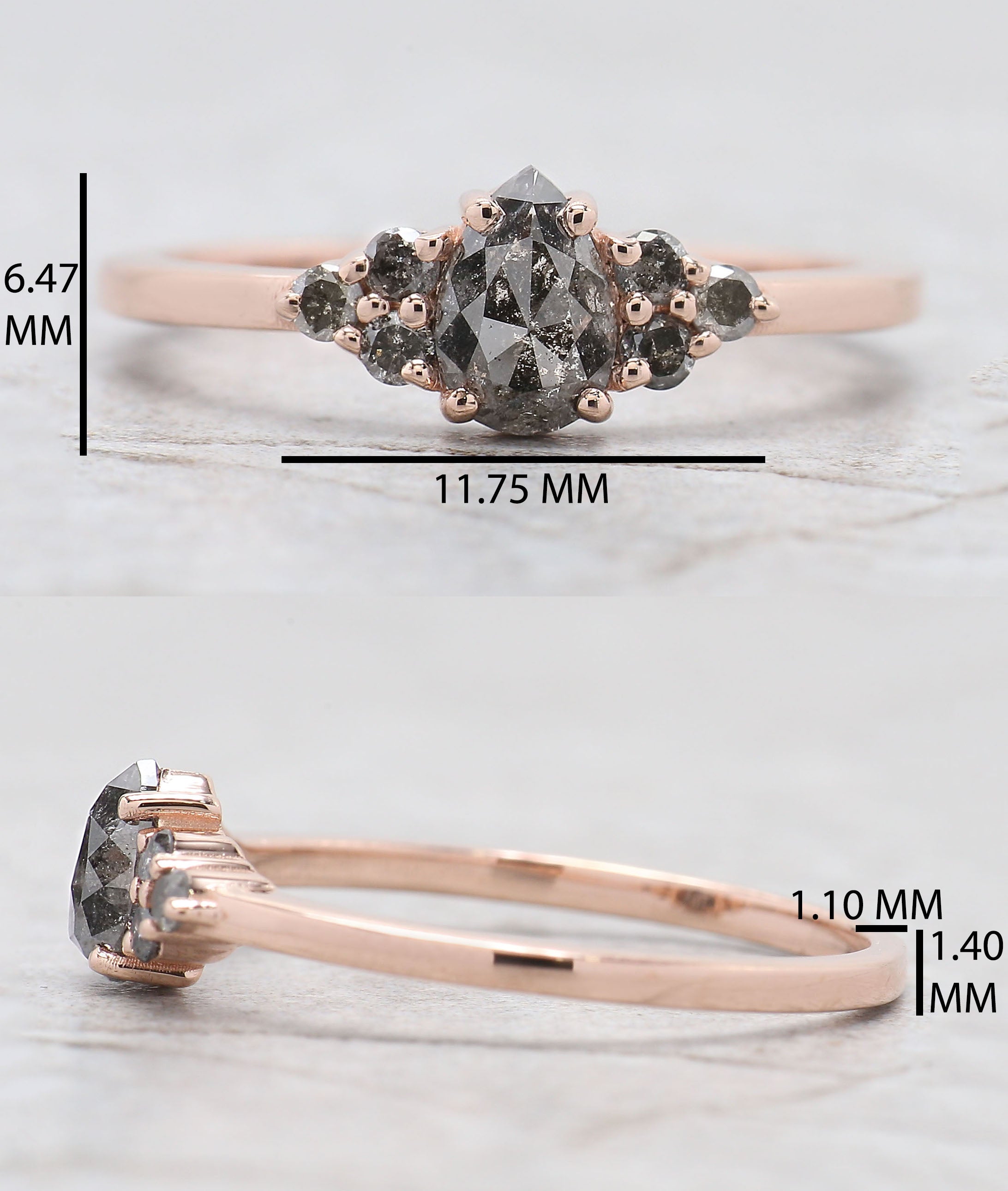 Pear Cut Salt And Pepper Diamond Ring 0.48 Ct 6.30 MM Pear Diamond Ring 14K Solid Rose Gold Silver Pear Engagement Ring Gift For Her QN904