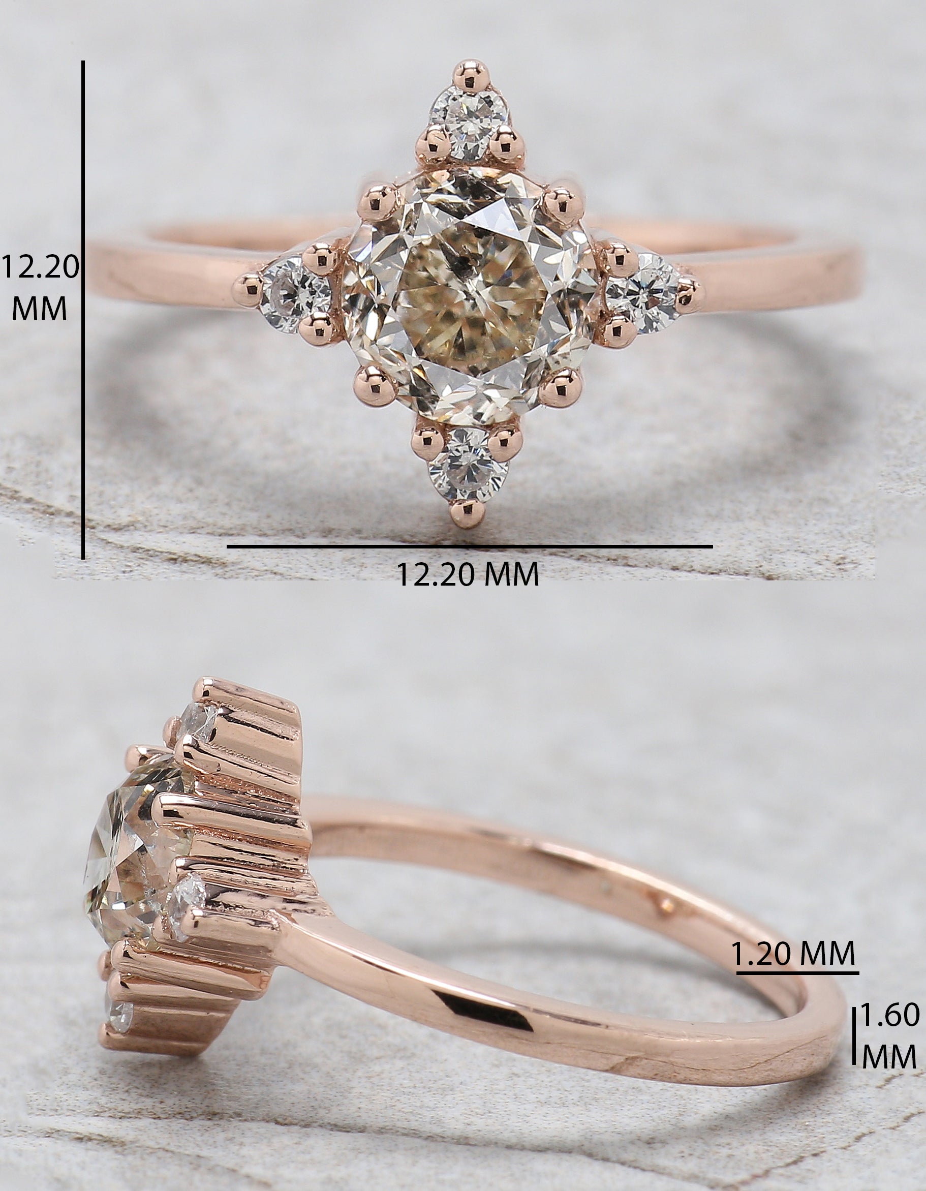 Round Cut Salt And Pepper Diamond Ring 1.25 Ct 6.45 MM Round Diamond Ring 14K Solid Rose Gold Silver Engagement Ring Gift For Her QL2646