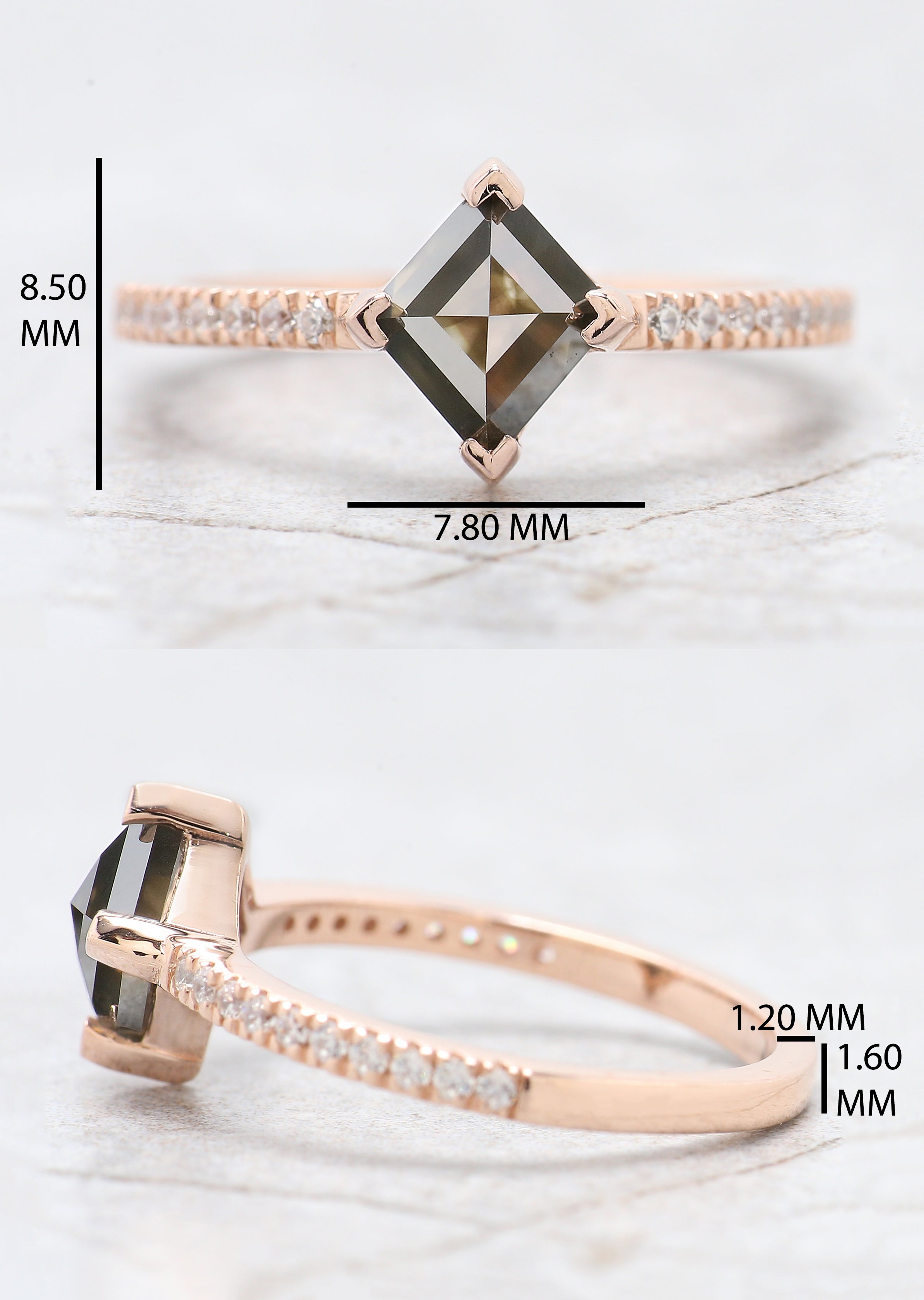 Kite Shape Black Color Diamond Ring 1.04 Ct 7.88 MM Kite Diamond Ring 14K Solid Rose Gold Silver Kite Engagement Ring Gift For Her QN9594