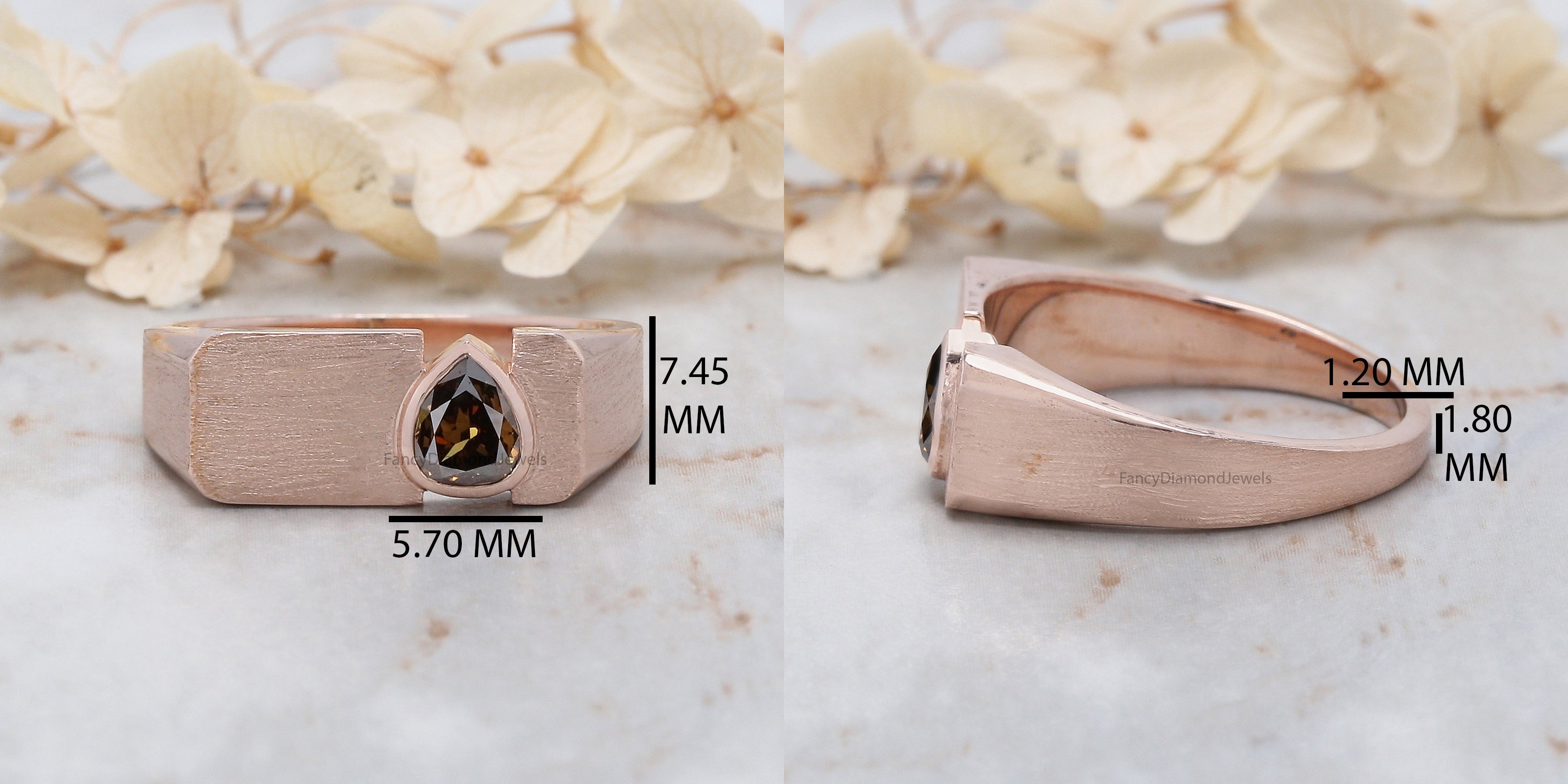 Pear Cut Brown Color Diamond Band 0.49 Ct 5.50 MM Pear Diamond Band 14K Solid Rose Gold Silver Pear Engagement Band Gift For Him QN7136