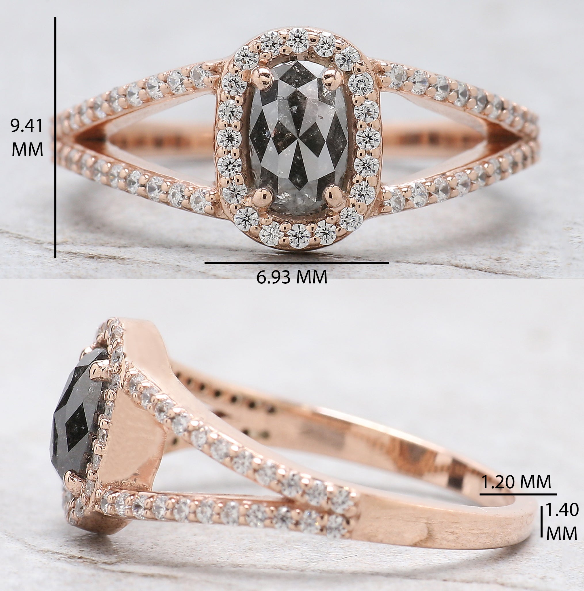 Oval Cut Salt And Pepper Diamond Ring 0.61 Ct 6.30 MM Oval Diamond Ring 14K Solid Rose Gold Silver Oval Engagement Ring Gift For Her QN823