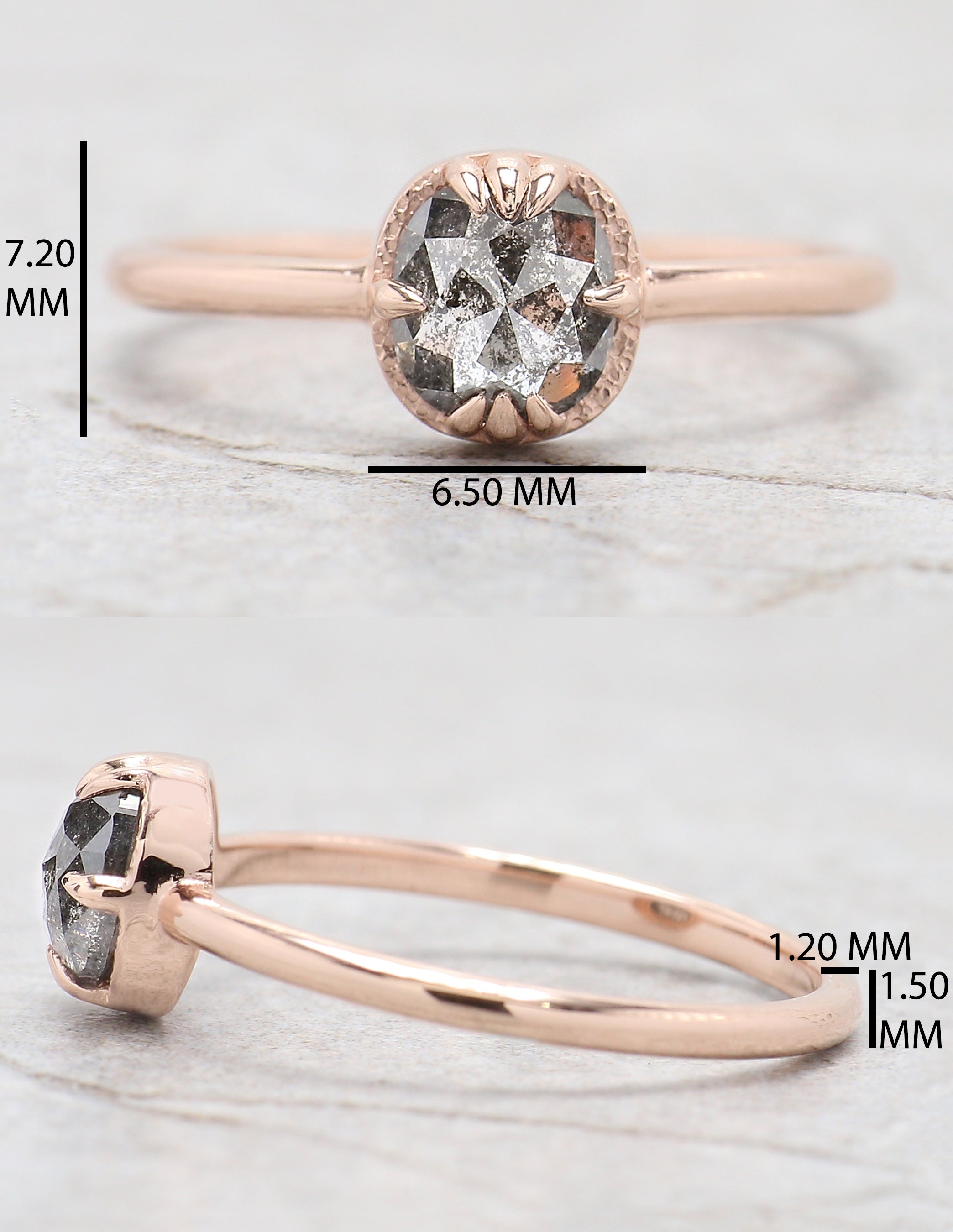 Cushion Cut Salt And Pepper Diamond Ring 0.80 Ct 5.95 MM Cushion Diamond Ring 14K Solid Rose Gold Silver Engagement Ring Gift For Her QL762