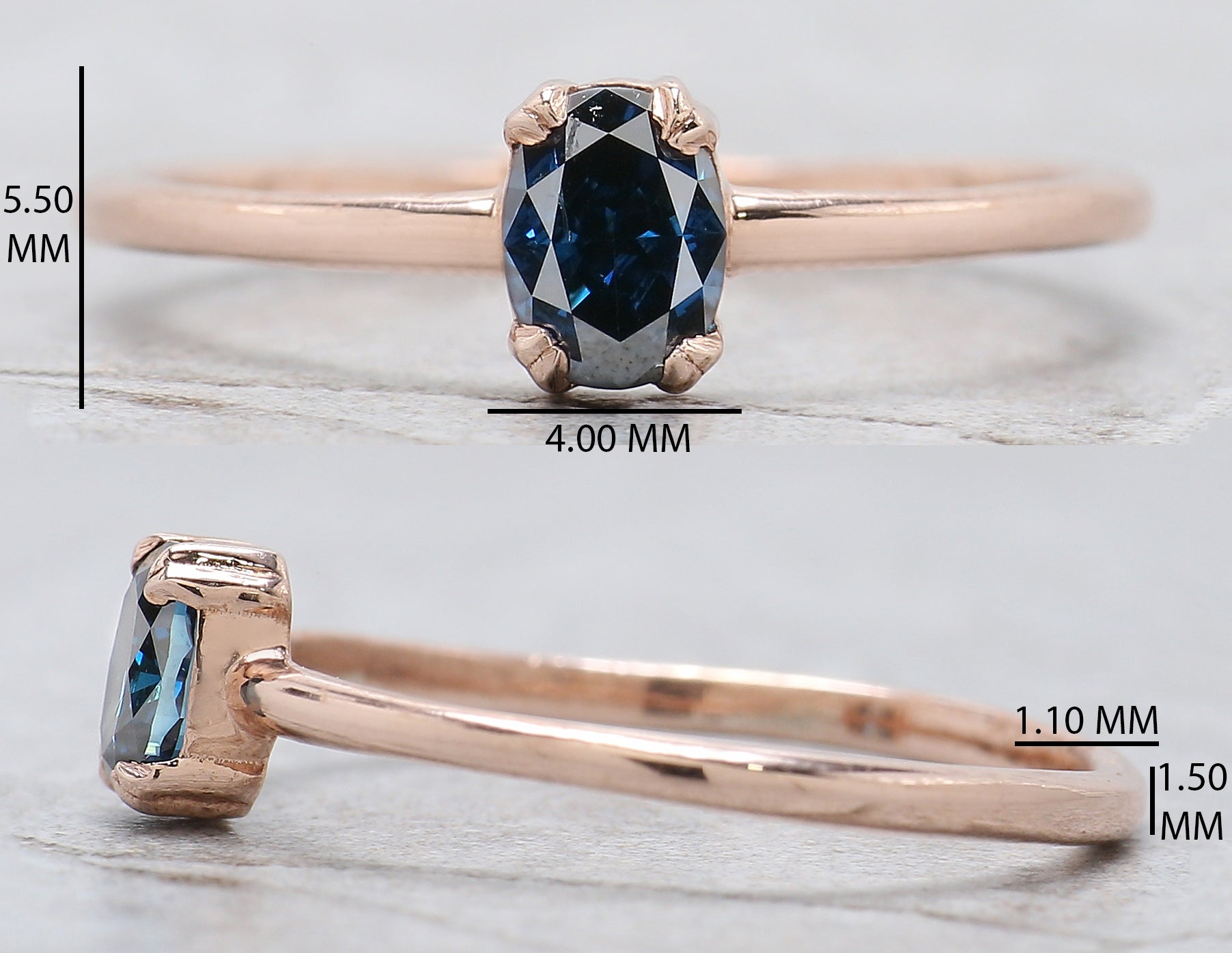 Oval Shape Blue Color Diamond Ring 0.47 Ct 5.30 MM Oval Cut Diamond Ring 14K Solid Rose Gold Silver Engagement Ring Gift For Her QK2111