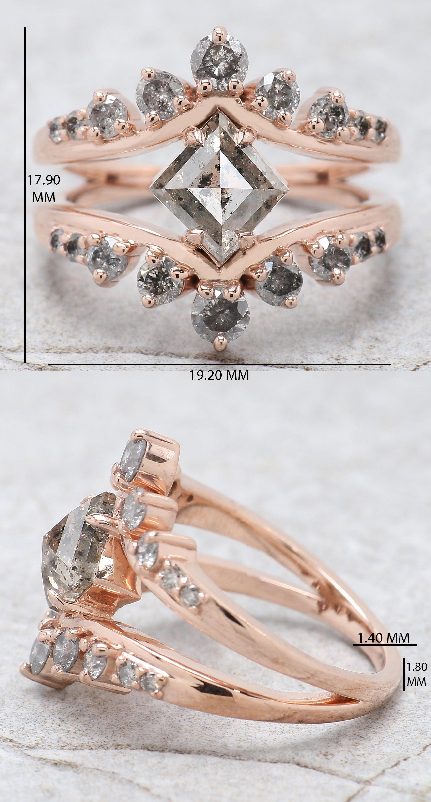 1.34 Ct Natural Kite Shape Salt And Pepper Diamond Ring 8.60 MM Kite Cut Diamond Ring 14K Solid Rose Gold Silver Engagement Ring QN195