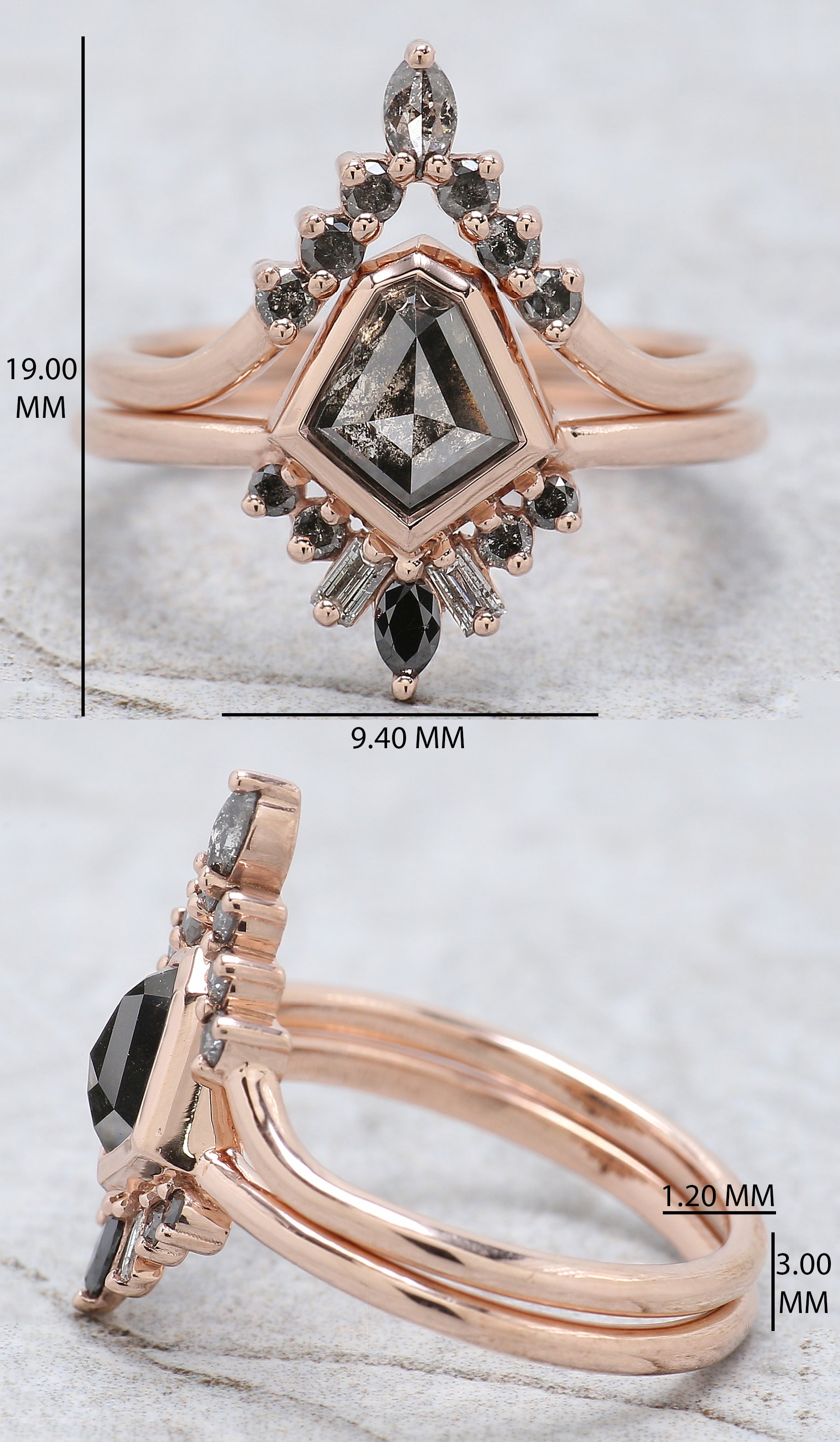 Shield Cut Salt And Pepper Diamond Ring 0.96 Ct 7.15 MM Shield Diamond Ring 14K Solid Rose Gold Silver Engagement Ring Gift For Her QK2040