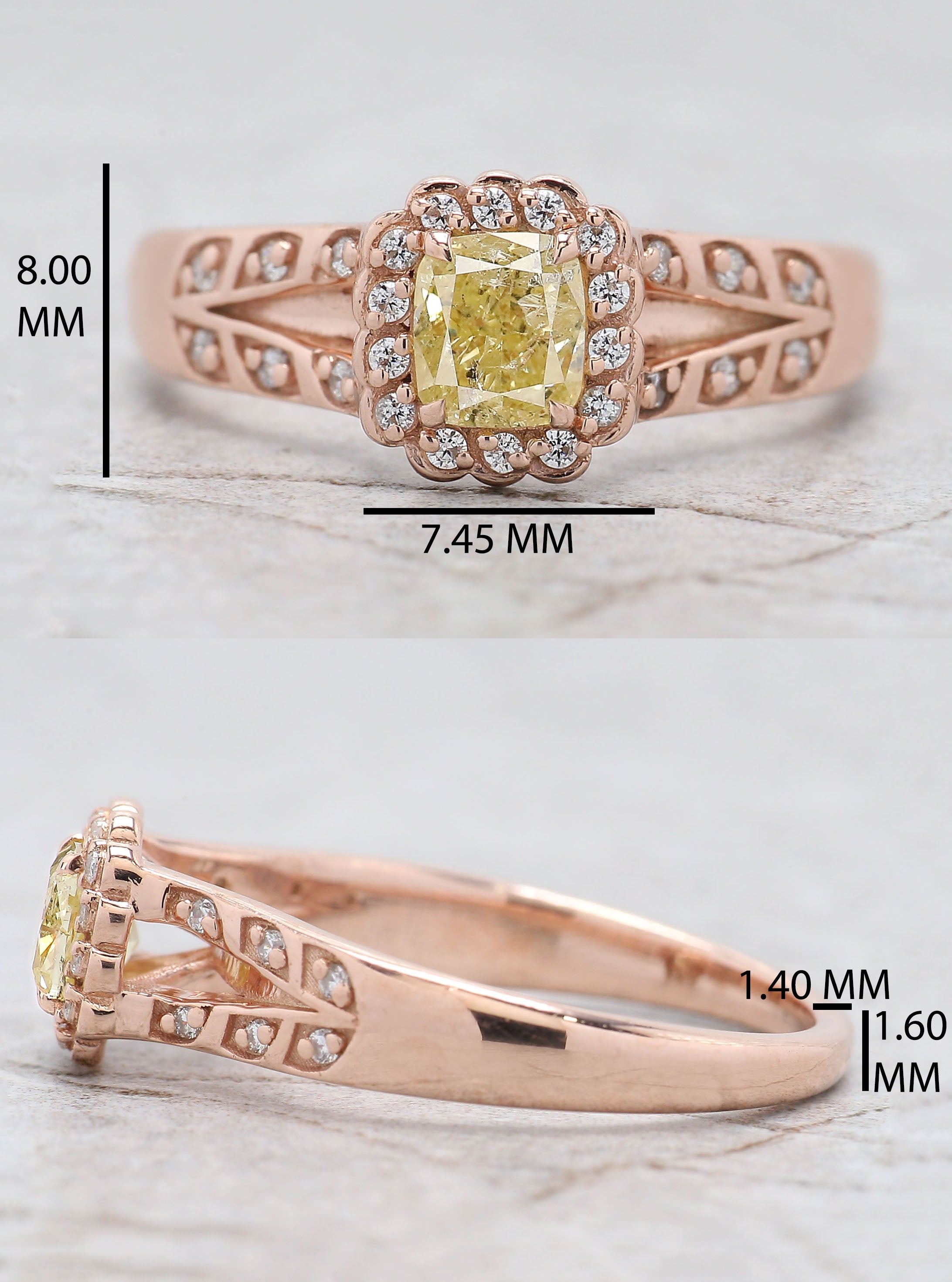 IGI Certified Cushion Yellow Color Diamond Ring 0.56 Ct 4.82 MM Cushion Diamond Ring 14K Solid Rose Gold Engagement Ring Gift For Her QL7701