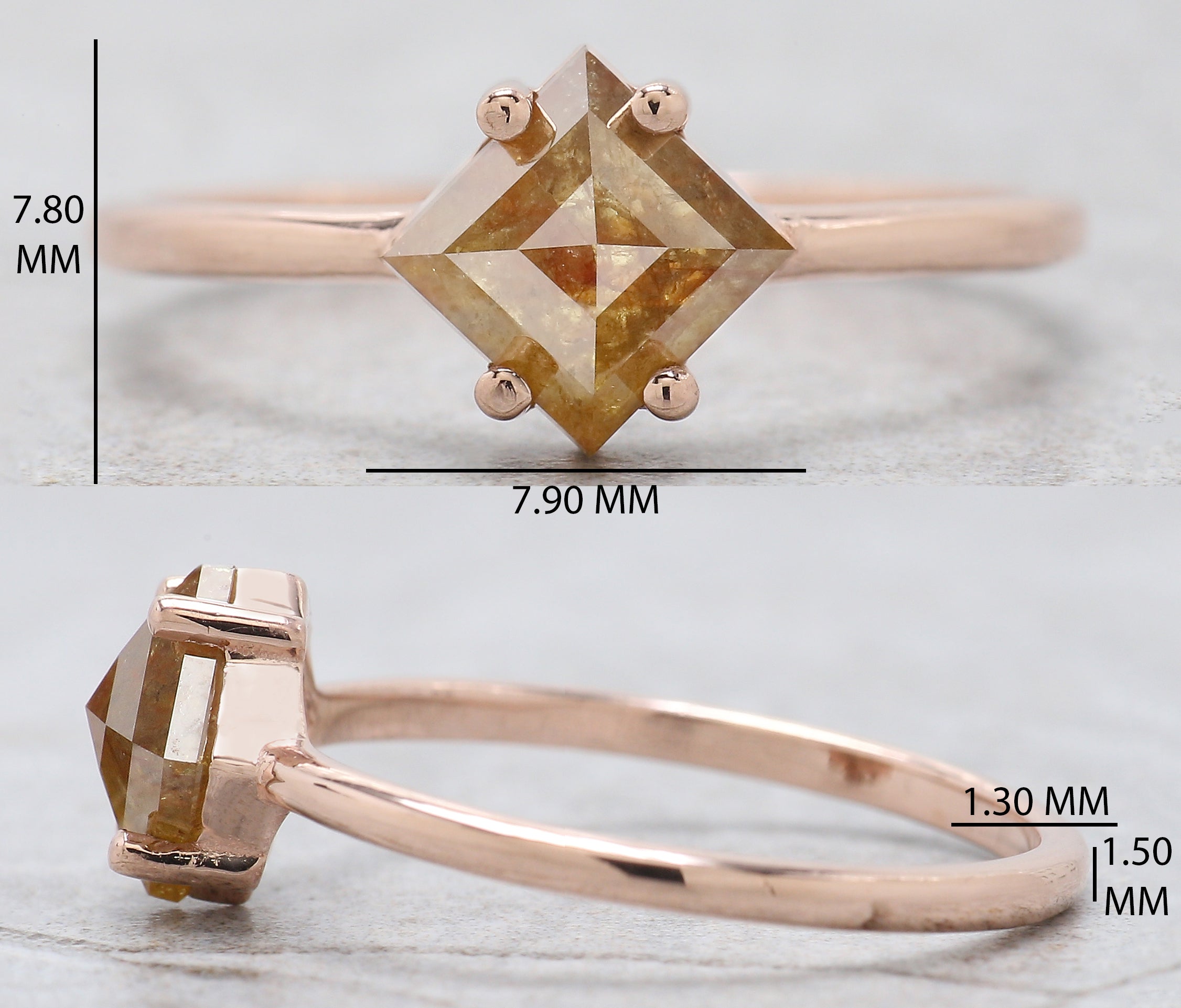 Kite Cut Yellow Color Diamond Ring 1.09 Ct 7.70 MM Kite Diamond Ring 14K Solid Rose Gold Silver Kite Engagement Ring Gift For Her QN768