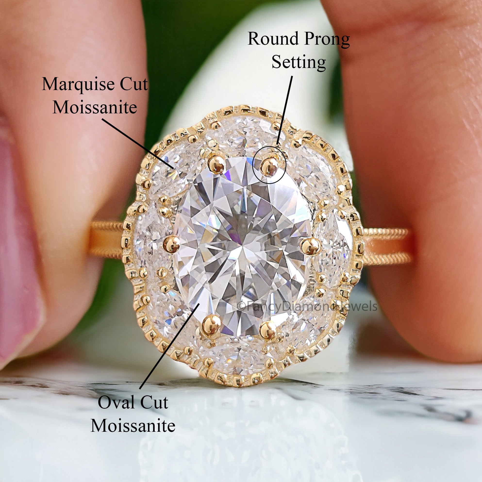 Oval and Marquise Moissanite Ring 1.80 CT Moissanite Ring Yellow Gold Ring Moissanite Engagement Ring Anniversary Ring Gift For Her FD246