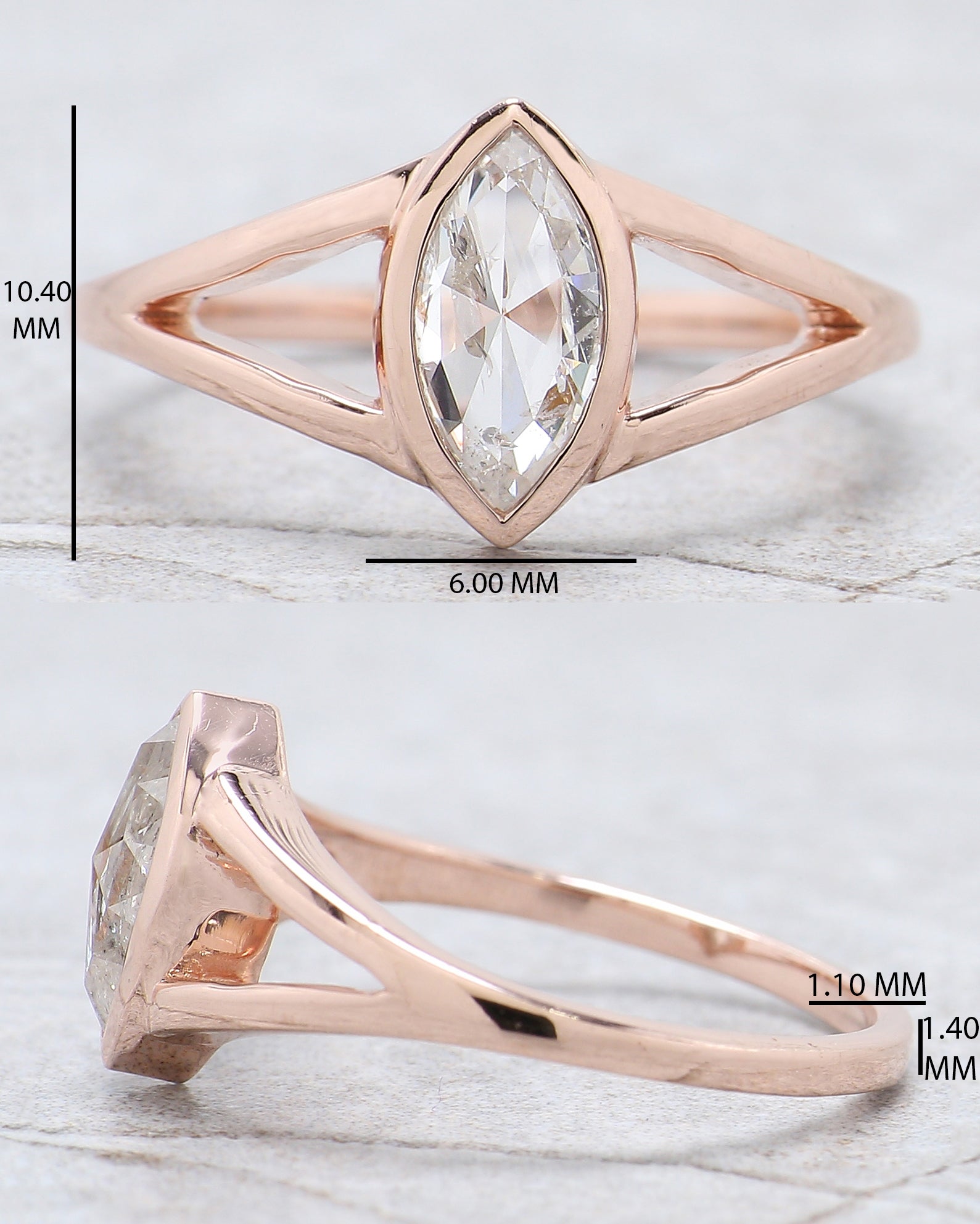 Marquise Cut Salt And Pepper Diamond Ring 0.87 Ct 8.86 MM Marquise Diamond Ring 14K Rose Gold Silver Engagement Ring Gift For Her QL2685