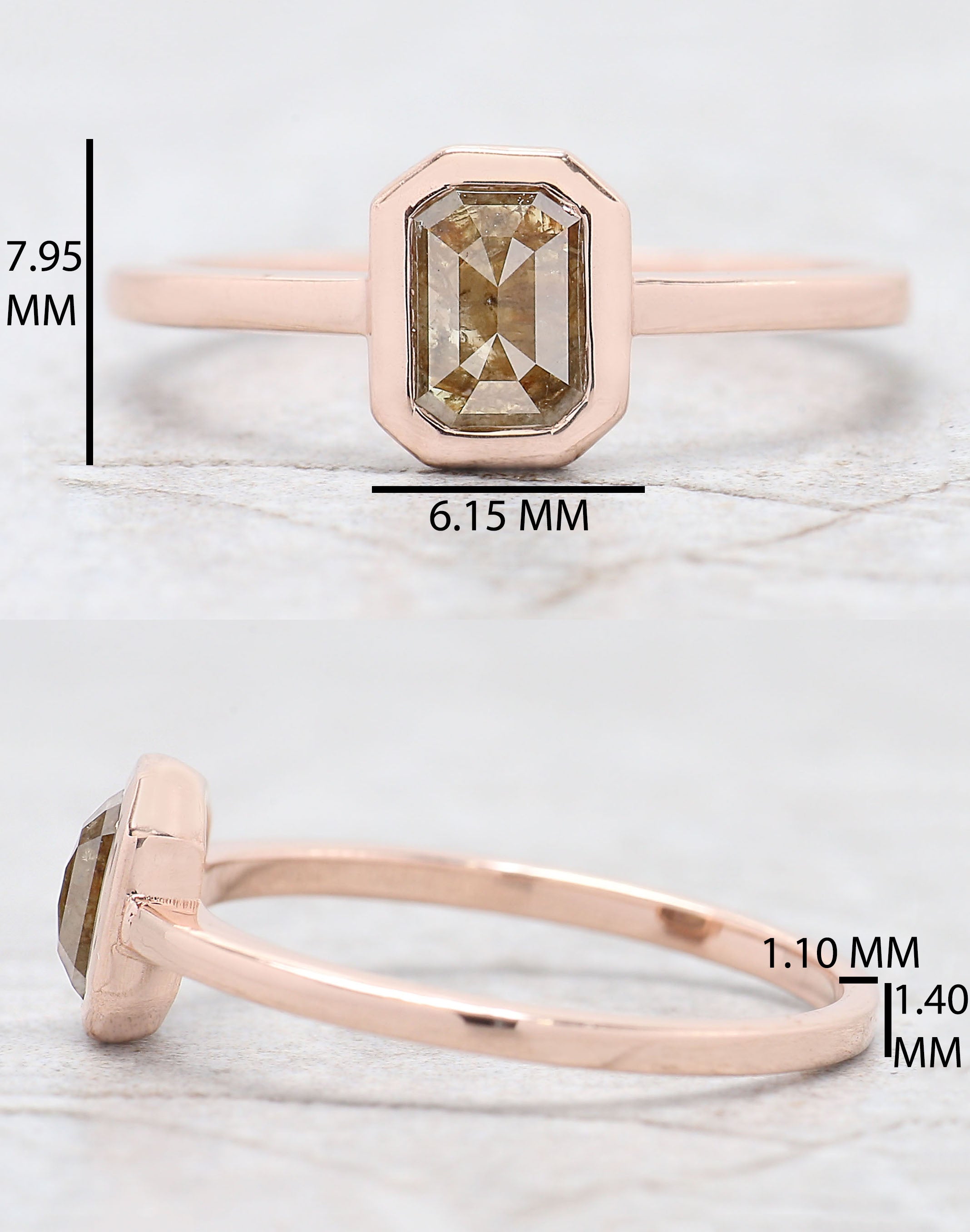 Emerald Cut Brown Color Diamond Ring 0.71 Ct 6.35 MM Emerald Shape Diamond Ring 14K Rose Gold Silver Engagement Ring Gift For Her QL496