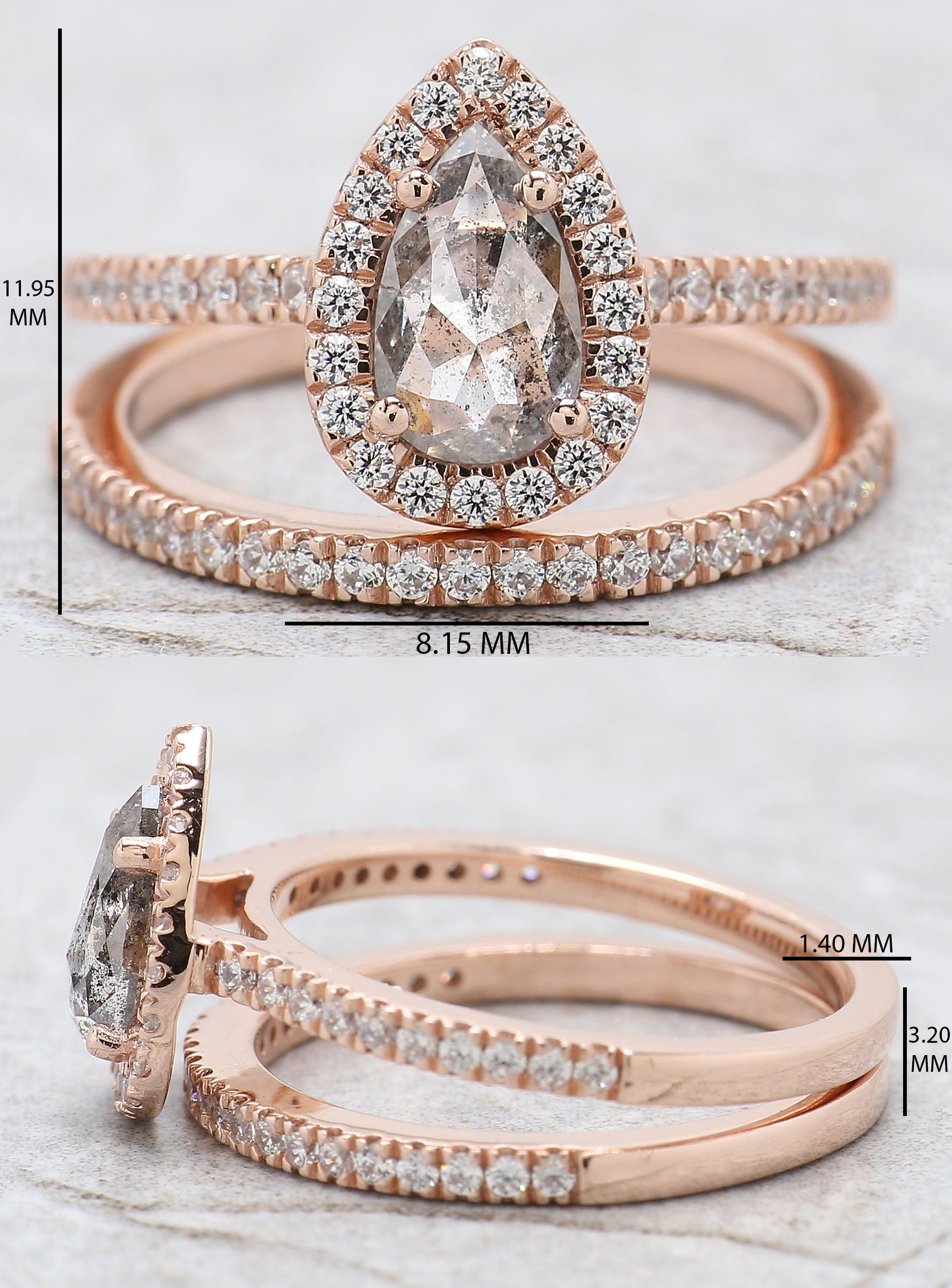Pear Cut Salt And Pepper Diamond Ring 0.79 Ct 8.05 MM Pear Diamond Ring 14K Solid Rose Gold Silver Pear Engagement Ring Gift For Her QL9511