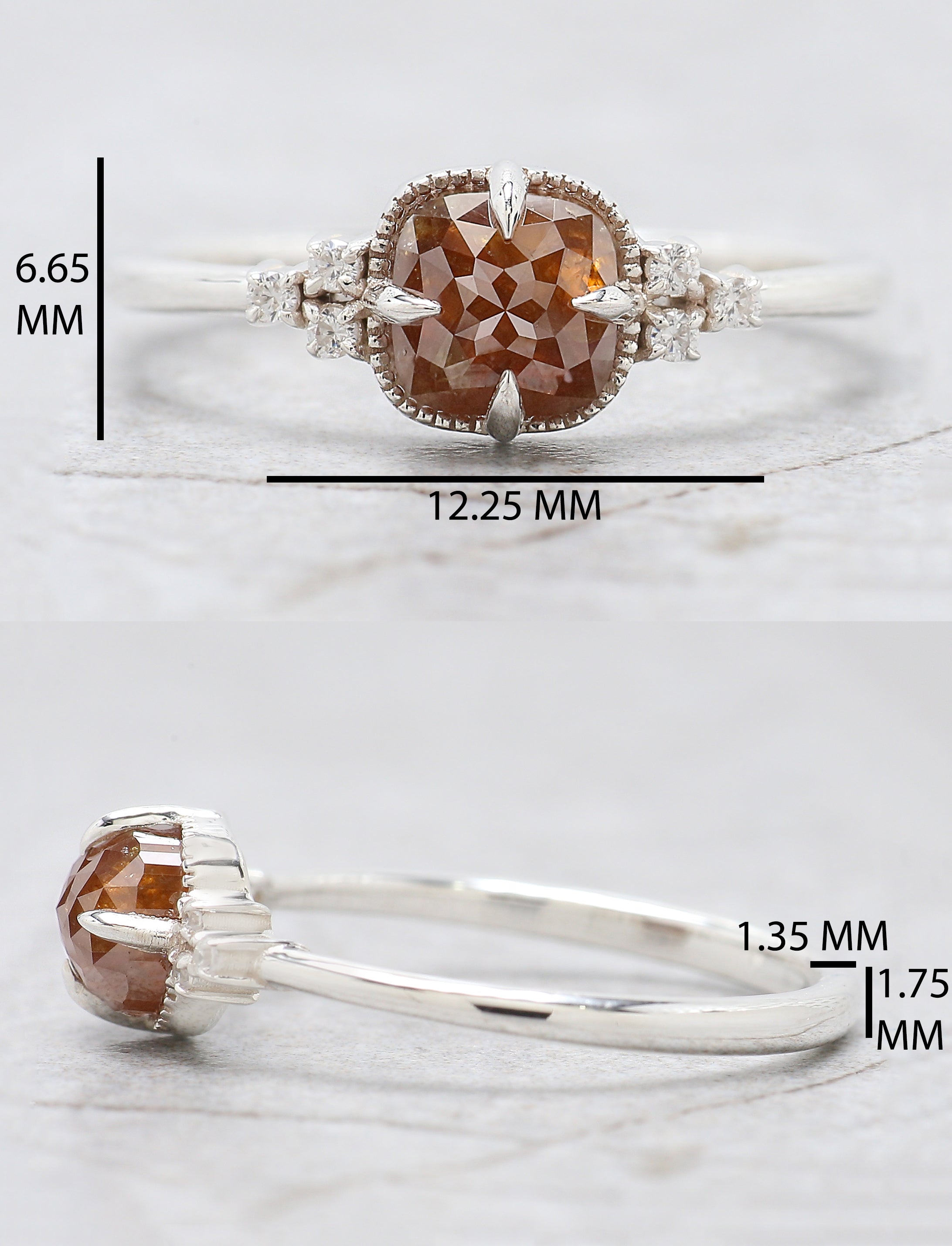 Cushion Cut Brown Color Diamond Ring 1.27 Ct 5.30 MM Cushion Shape Diamond Ring 14K White Gold Silver Engagement Ring Gift For Her QN9211