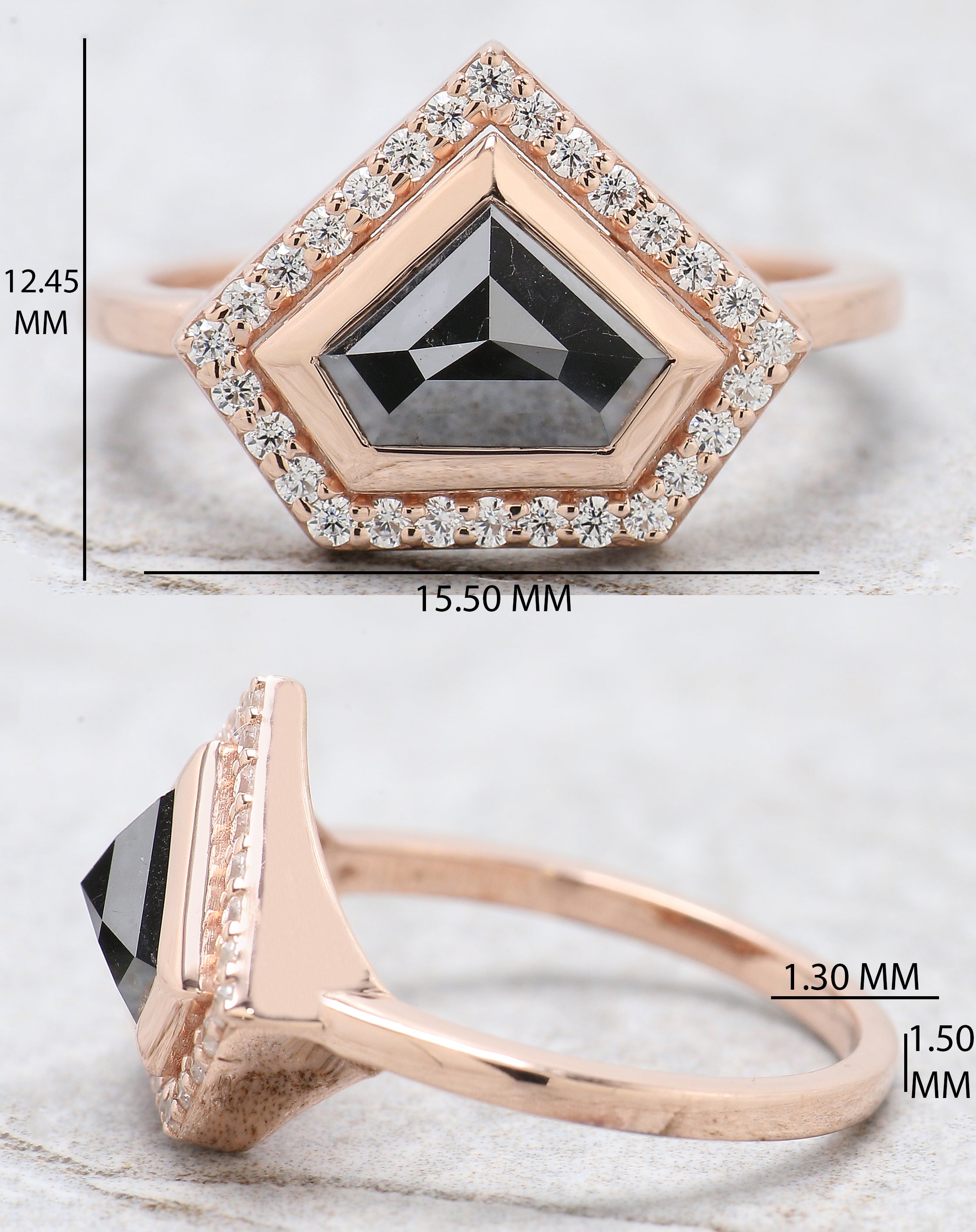 Shield Salt And Pepper Diamond Ring 1.42 Ct 6.70 MM Shield Diamond Ring 14K Solid Rose Gold Silver Shield Engagement Ring Gift For Her QL9803