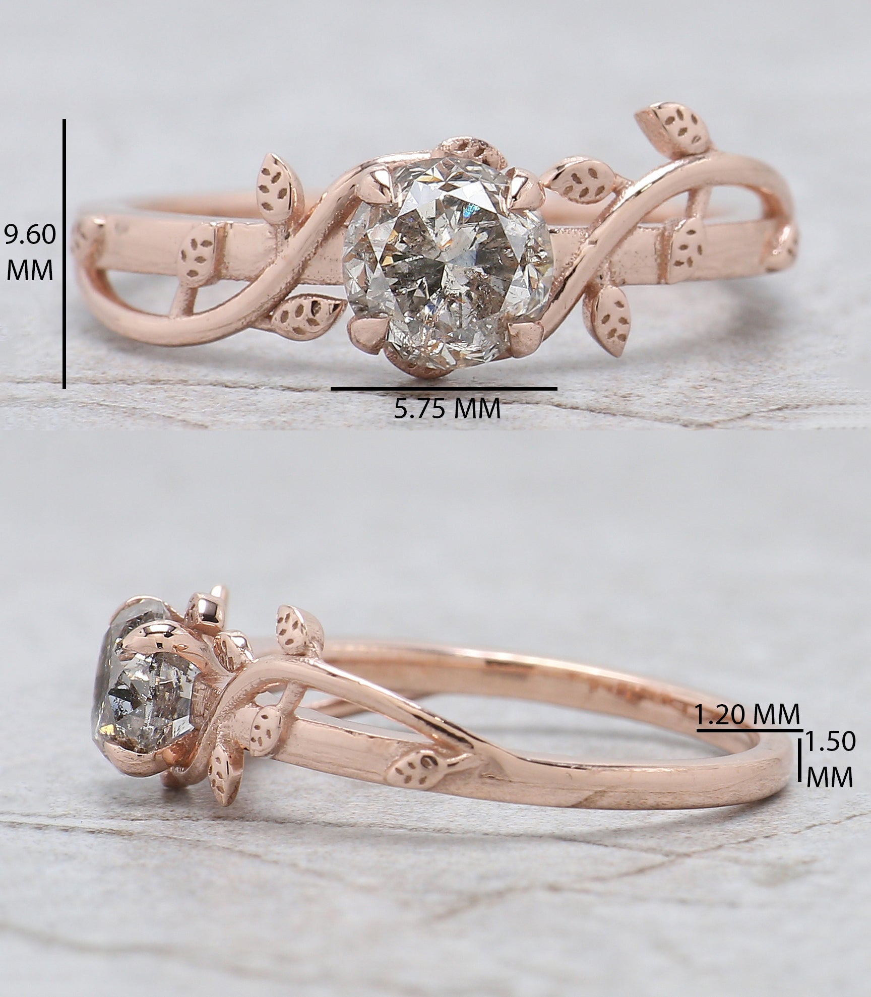 Round Cut Salt And Pepper Diamond Ring 0.93 Ct 5.73 MM Round Diamond Ring 14K Solid Rose Gold Silver Engagement Ring Gift For Her QL2679