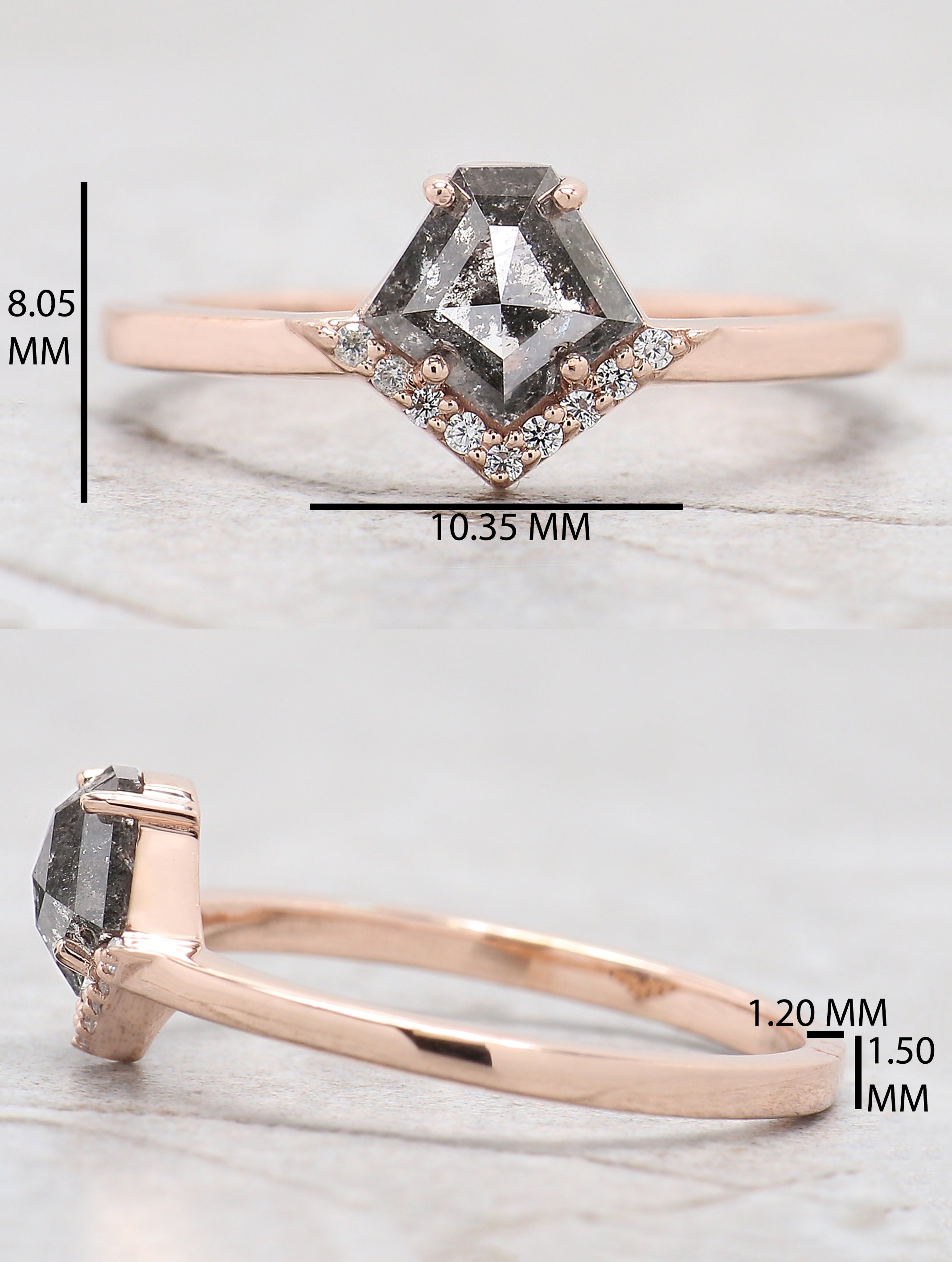 Pentagon Cut Salt And Pepper Diamond Ring 0.75 Ct 6.30 MM Pentagon Diamond Ring 14K Rose Gold Silver Engagement Ring Gift For Her QL9971