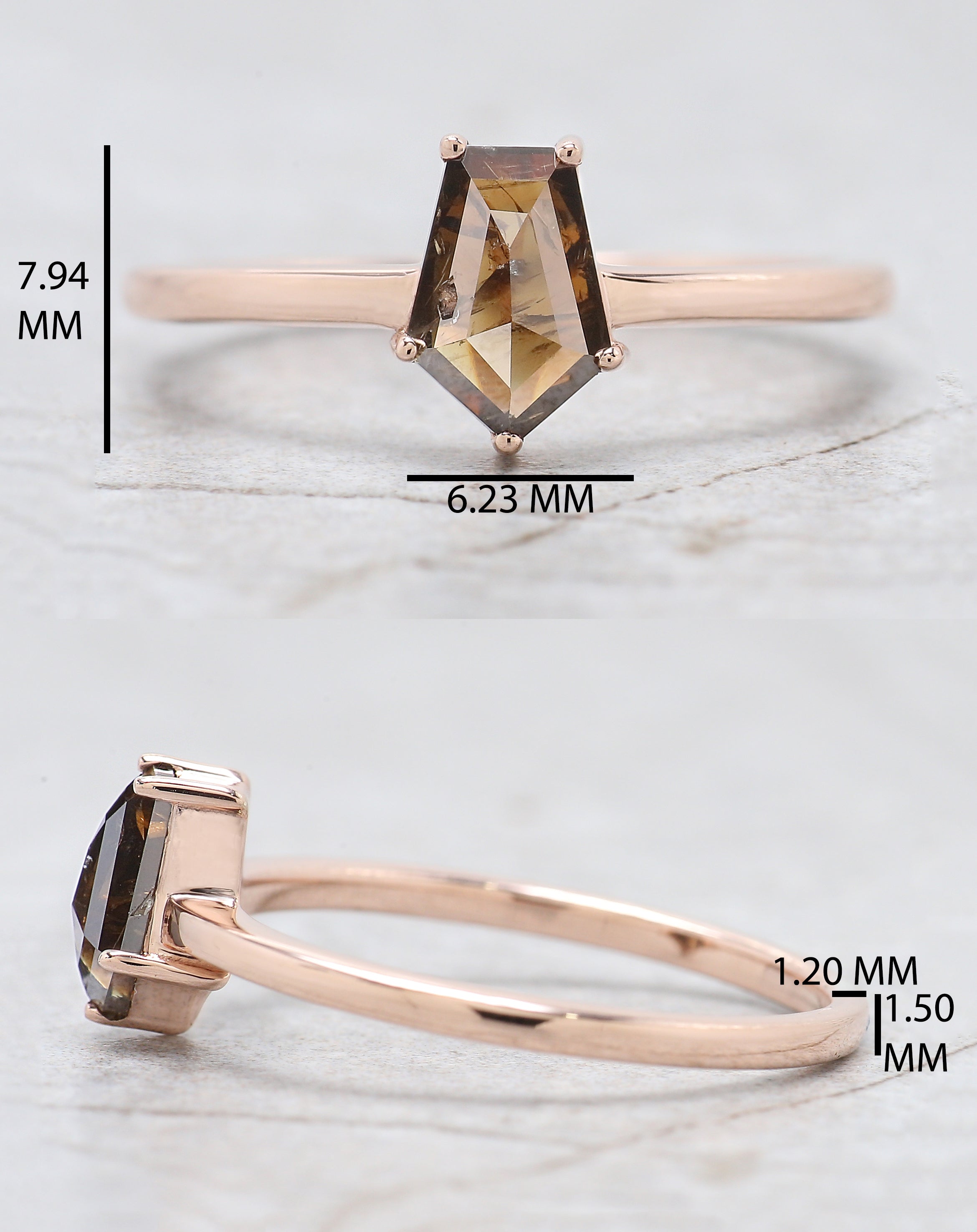 Coffin Shape Brown Color Diamond Ring 0.77 Ct 7.60 MM Coffin Diamond Ring 14K Solid Rose Gold Silver Engagement Ring Gift For Her QN9190