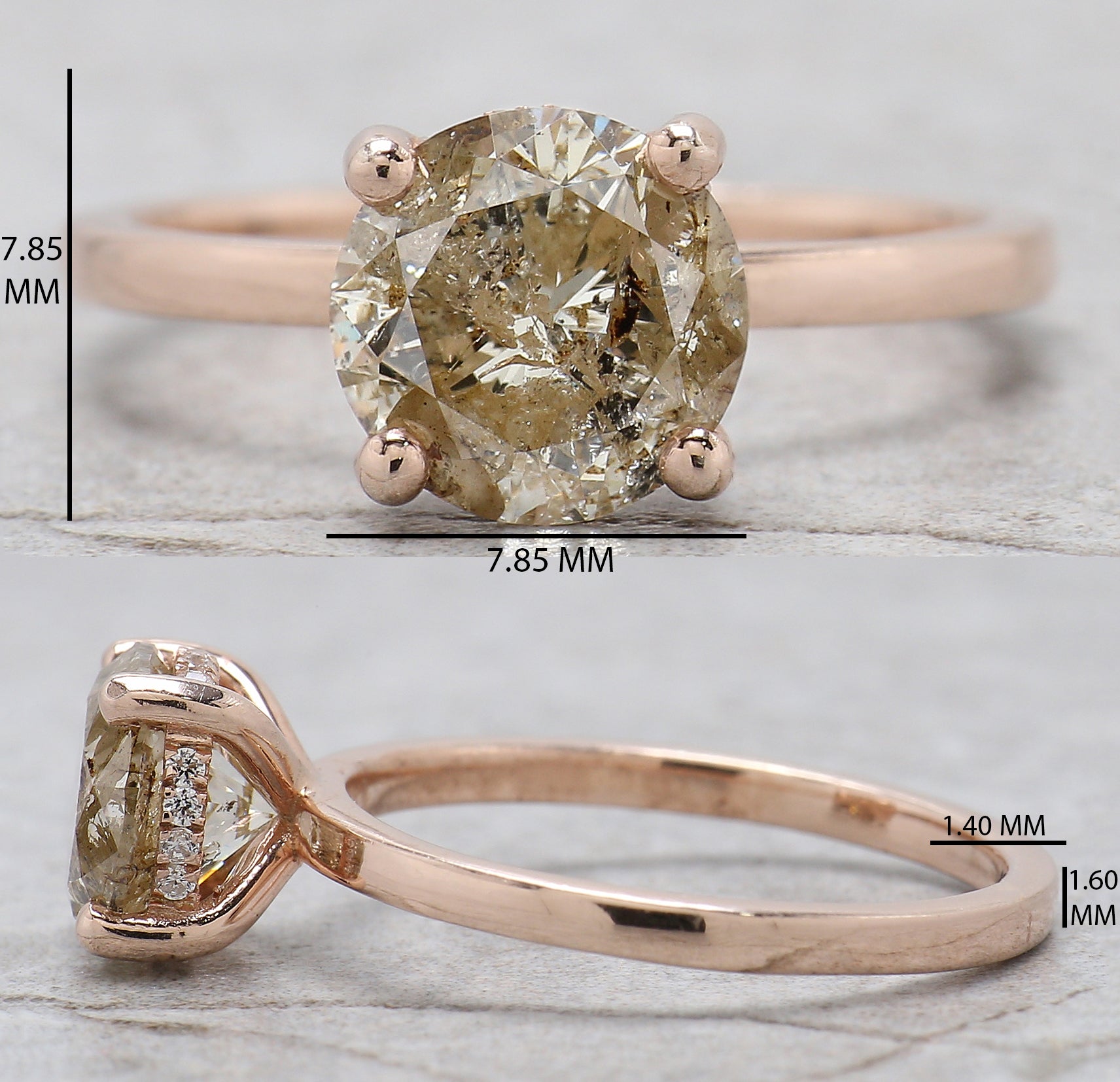 Round Cut Brown Color Diamond Ring 2.01 Ct 7.85 MM Round Shape Diamond Ring 14K Solid Rose Gold Silver Engagement Ring Gift For Her QL405