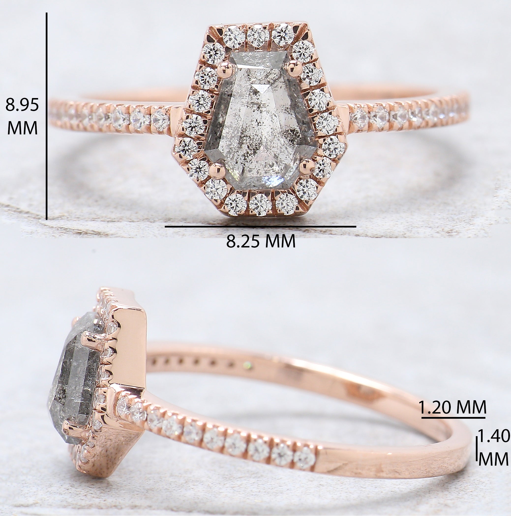 Coffin Cut Salt And Pepper Diamond Ring 0.61 Ct 6.22 MM Coffin Diamond Ring 14K Solid Rose Gold Silver Engagement Ring Gift For Her QN1888