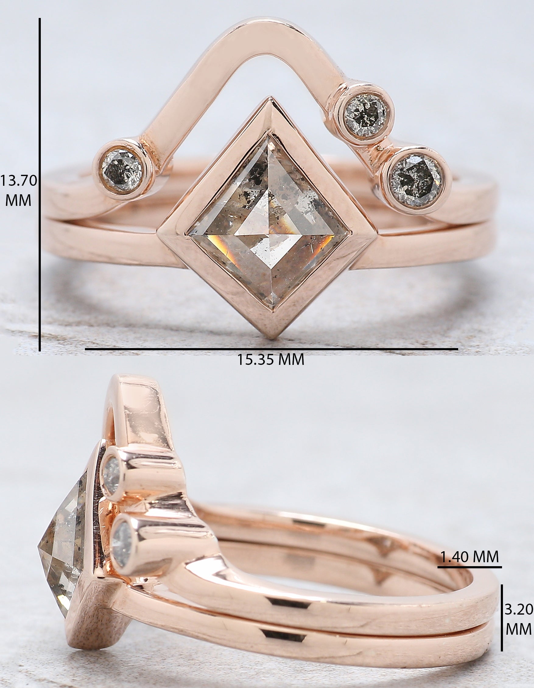 Kite Cut Salt And Pepper Diamond Ring 1.07 Ct 8.60 MM Kite Diamond Ring 14K Solid Rose Gold Silver Kite Engagement Ring Gift For Her QK2176