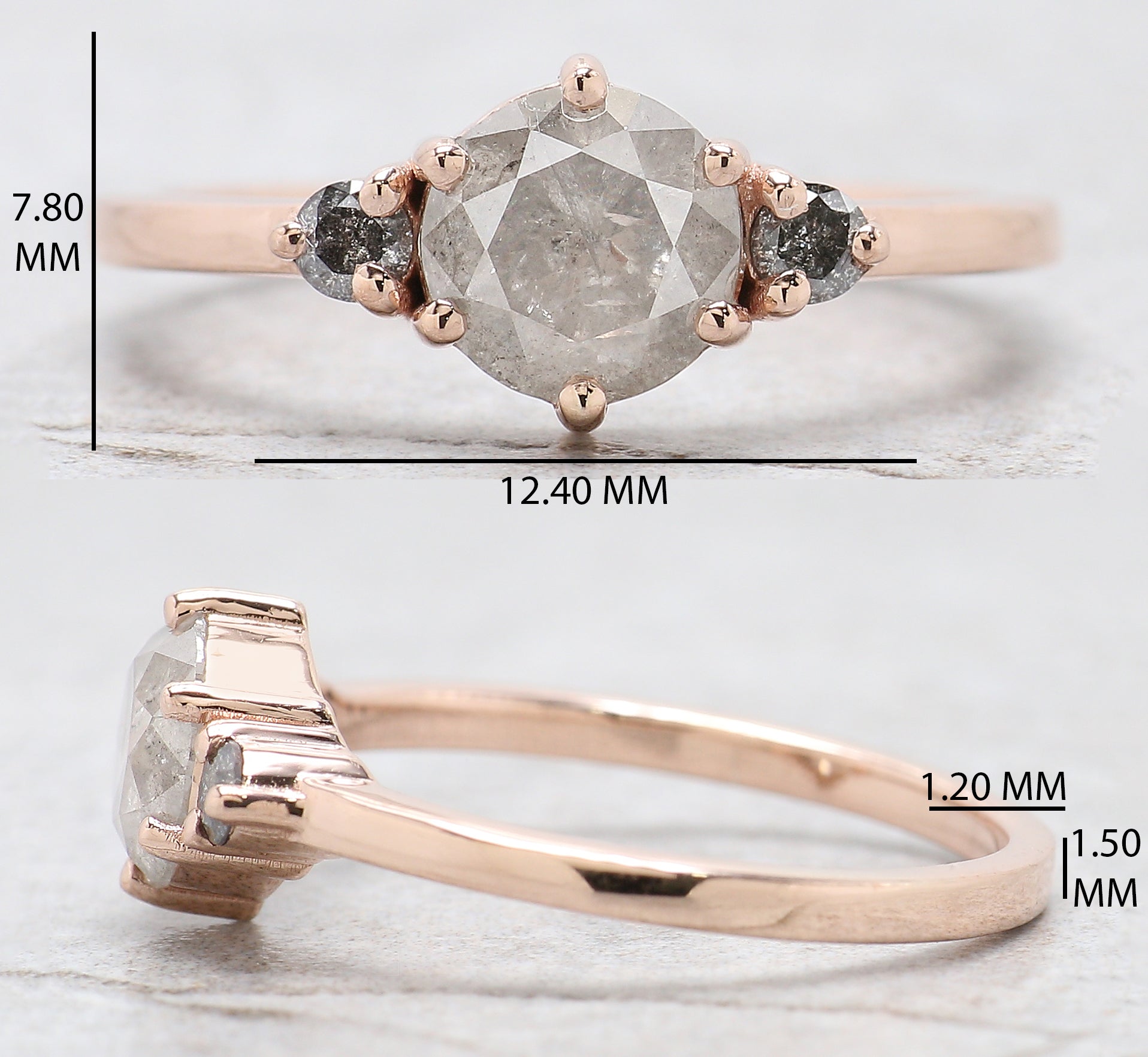 Round Cut Grey Color Diamond Ring 0.98 Ct 6.40 MM Round Shape Diamond Ring 14K Solid Rose Gold Silver Engagement Ring Gift For Her QN9104