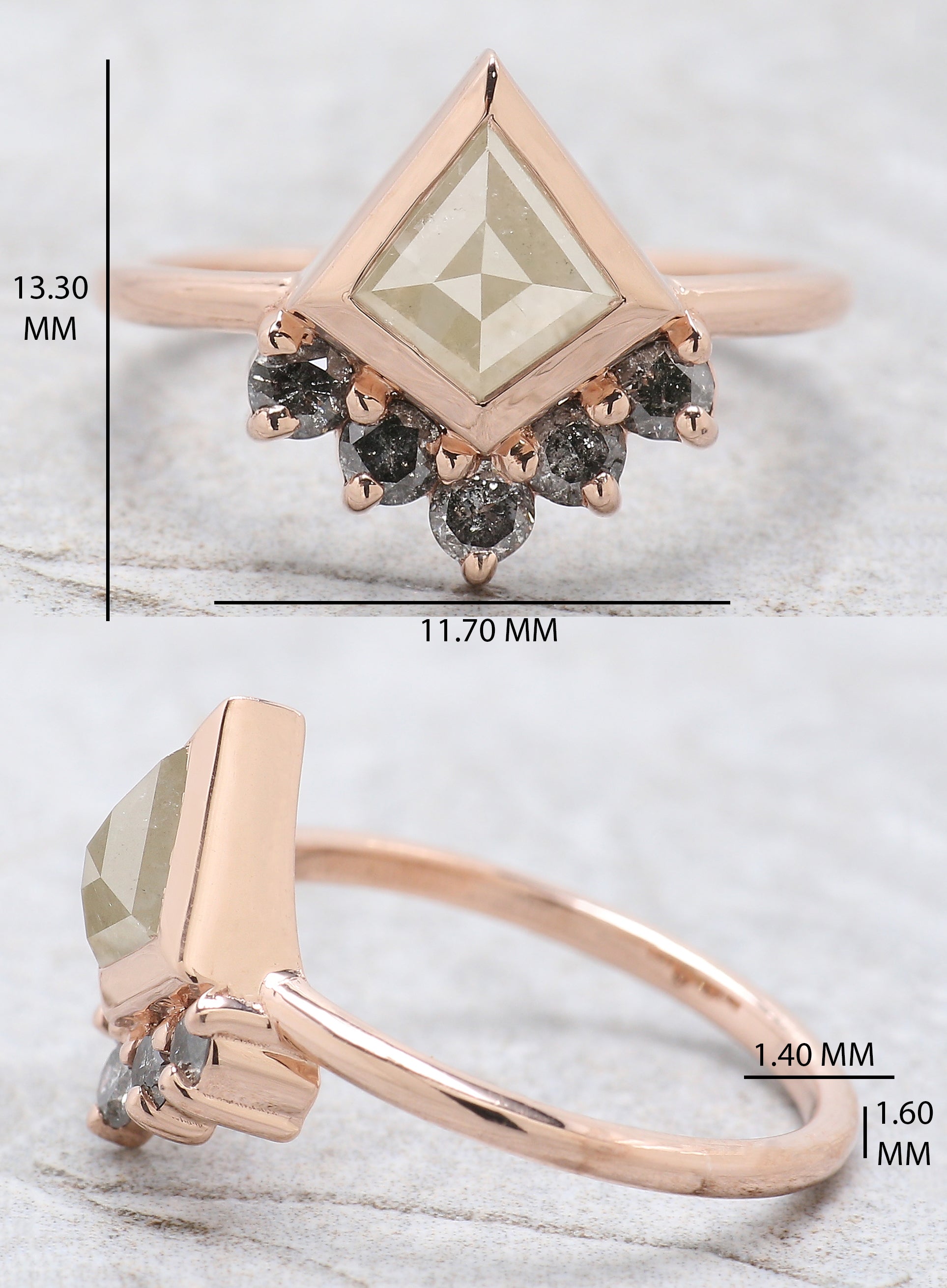 Kite Cut Grey Color Diamond Ring 1.27 Ct 8.00 MM Kite Shape Diamond Ring 14K Solid Rose Gold Silver Kite Engagement Ring Gift For Her QN8418