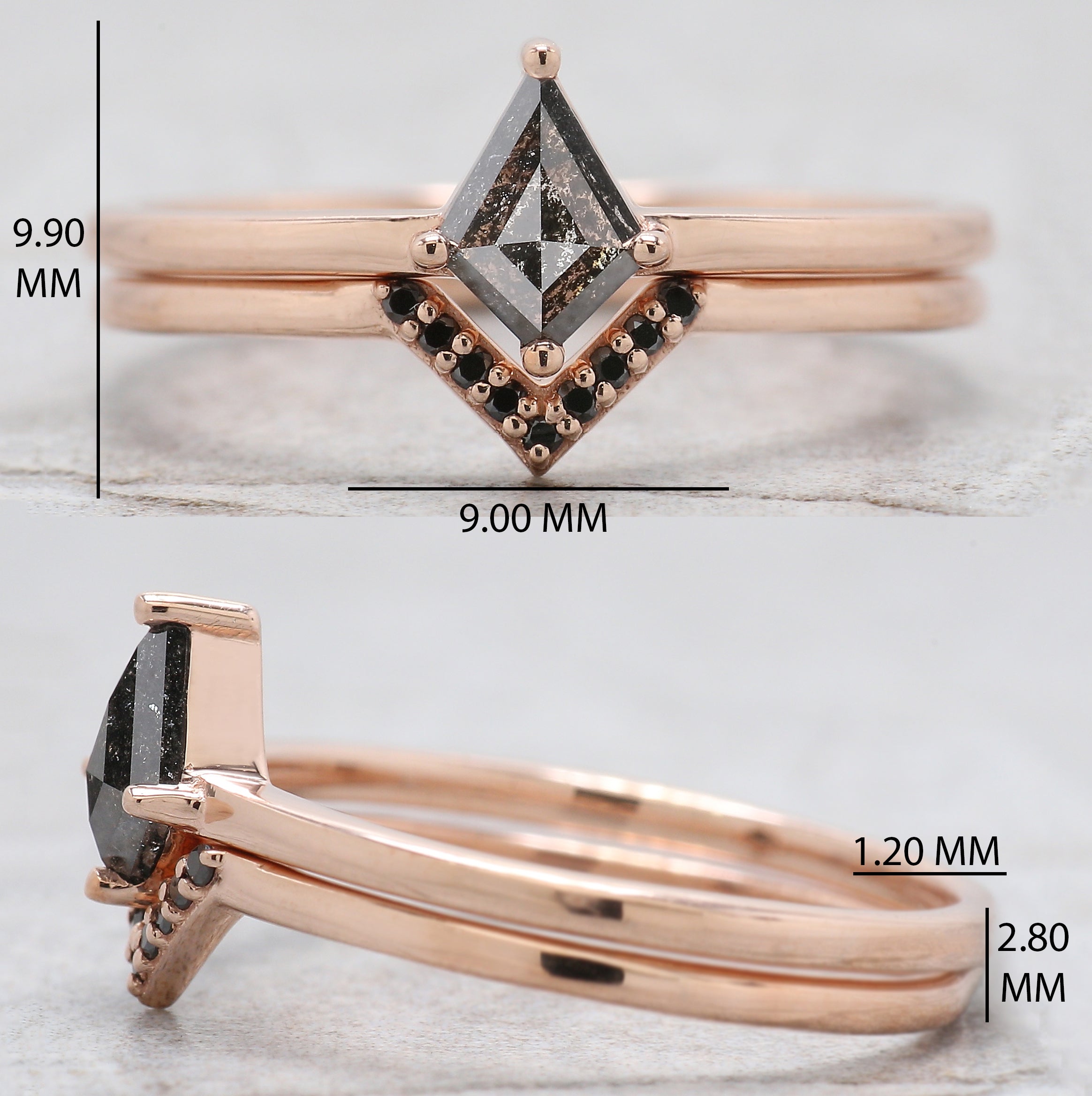 Kite Cut Salt And Pepper Diamond Ring 0.41 Ct 6.67 MM Kite Diamond Ring 14K Solid Rose Gold Silver Kite Engagement Ring Gift For Her QN2101