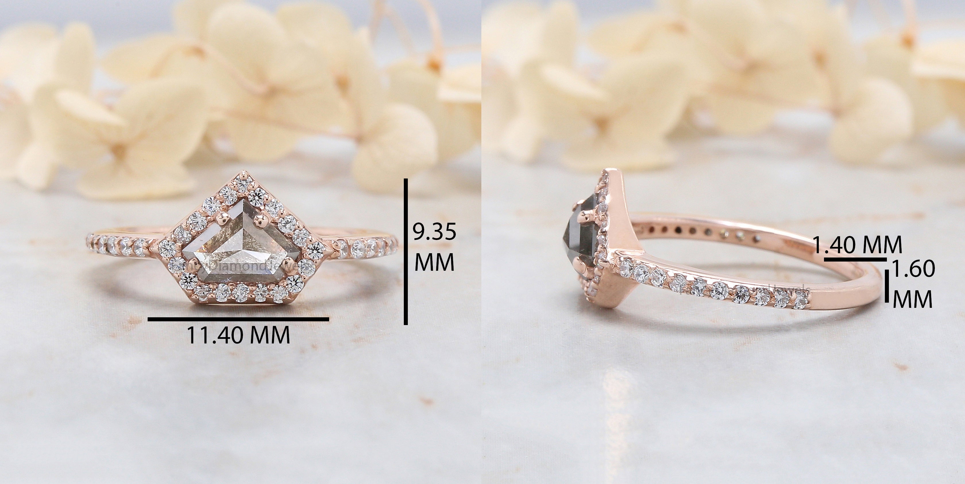 Shield Cut Salt And Pepper Diamond Ring 0.81 Ct 5.50 MM Shield Diamond Ring 14K Solid Rose Gold Silver Engagement Ring Gift For Her QN1251