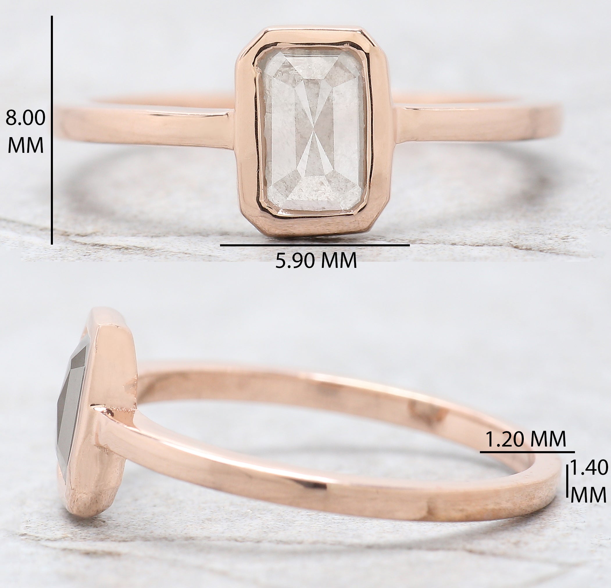 Emerald Cut Grey Color Diamond Ring 0.78 Ct 6.80 MM Emerald Diamond Ring 14K Solid Rose Gold Silver Engagement Ring Gift For Her QN9640