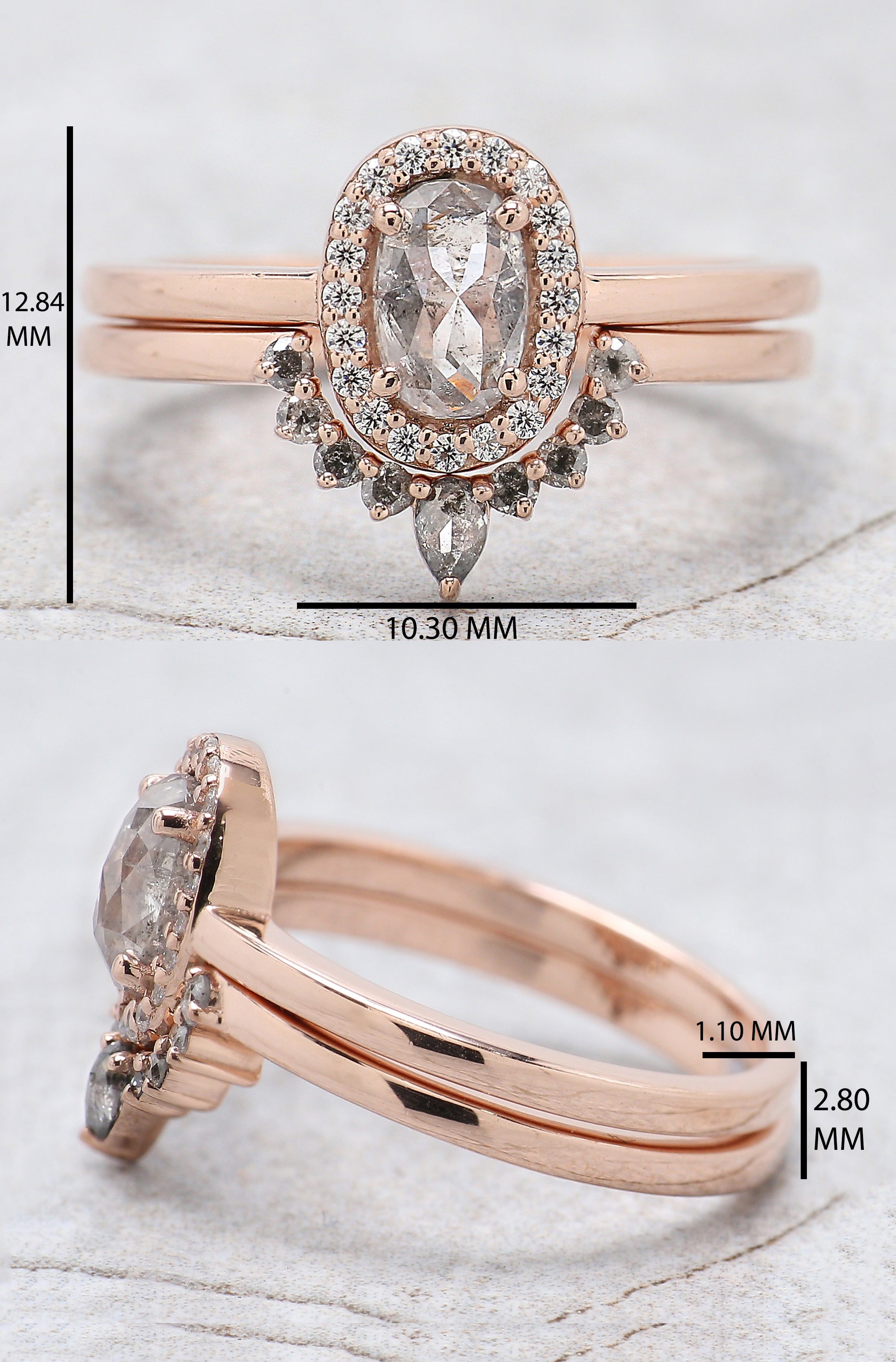 Oval Cut Salt And Pepper Diamond Ring 0.63 Ct 6.25 MM Oval Diamond Ring 14K Solid Rose Gold Silver Oval Engagement Ring Gift For Her QL8937