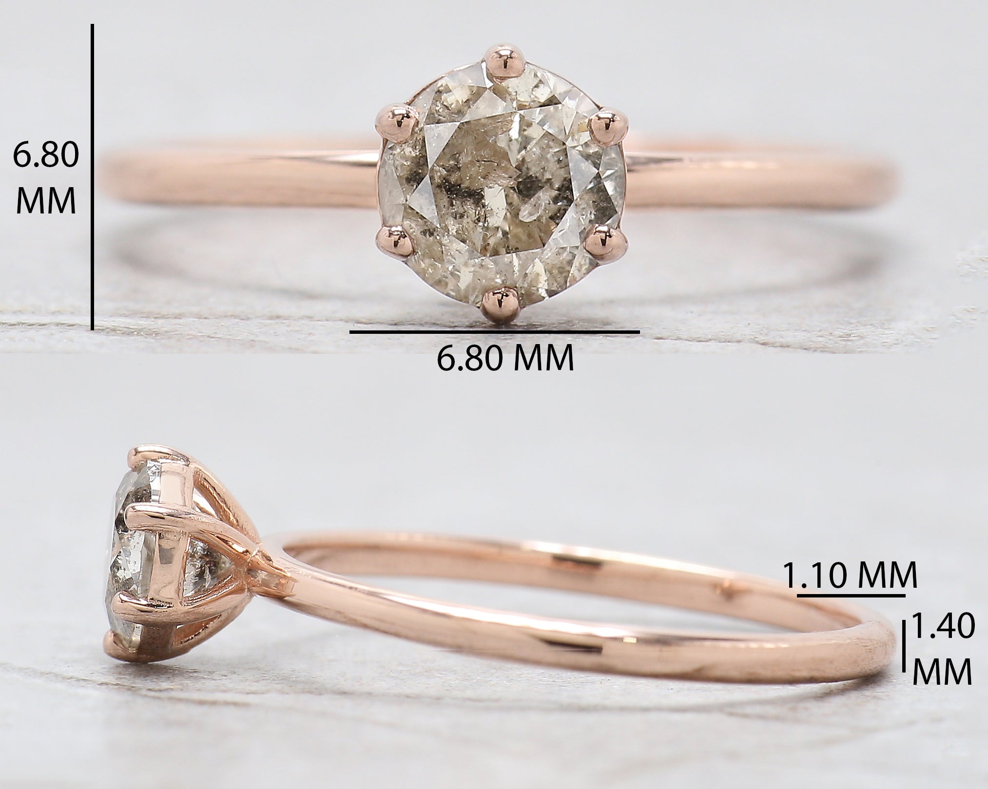 Round Salt And Pepper Diamond Ring 0.71 Ct 5.50 MM Round Cut Diamond Ring 14K Solid Rose Gold Silver Engagement Ring Gift For Her QL6691