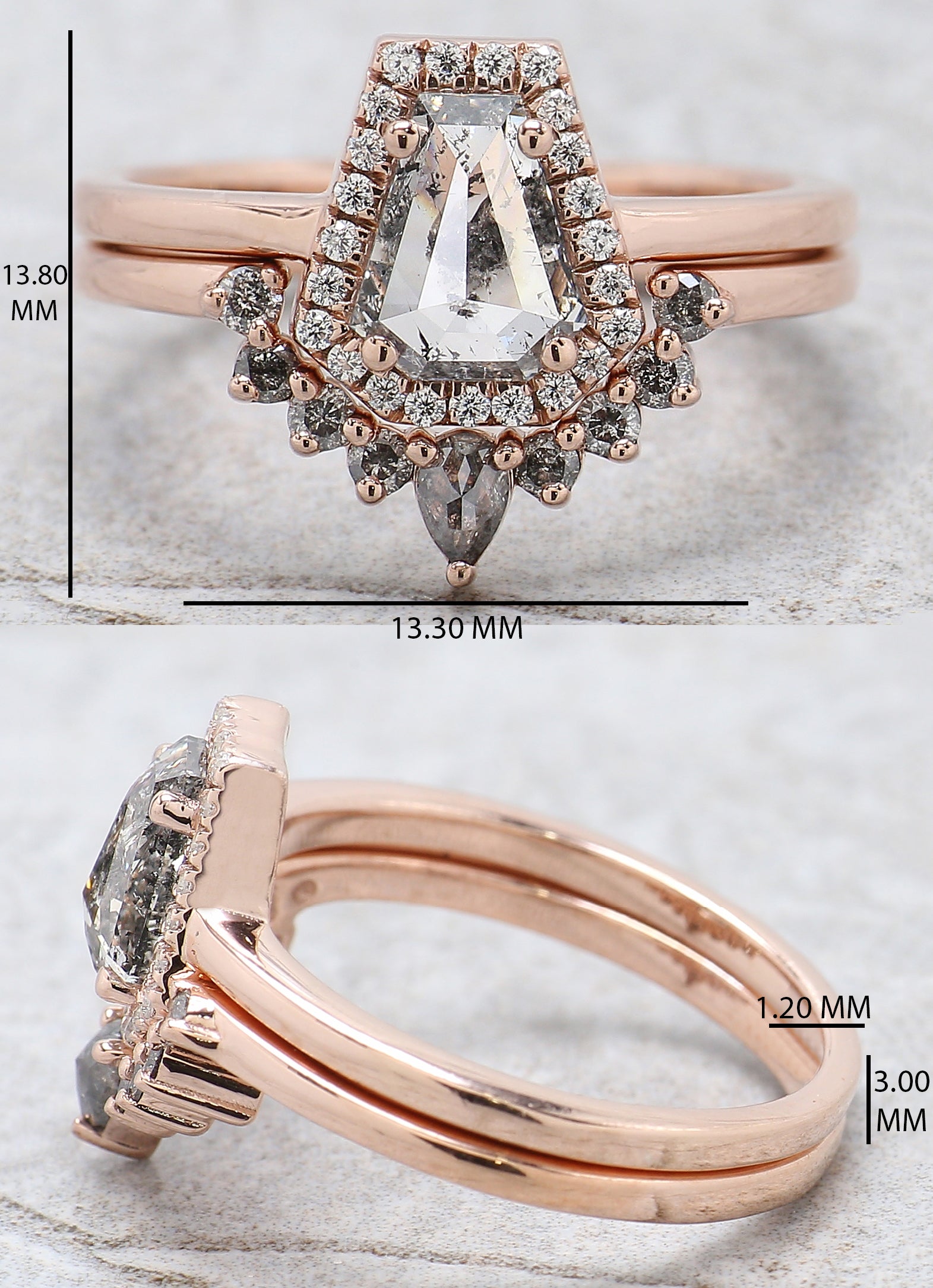 Coffin Cut Salt And Pepper Diamond Ring 0.93 Ct 6.99 MM Coffin Diamond Ring 14K Solid Rose Gold Silver Engagement Ring Gift For Her QL2608