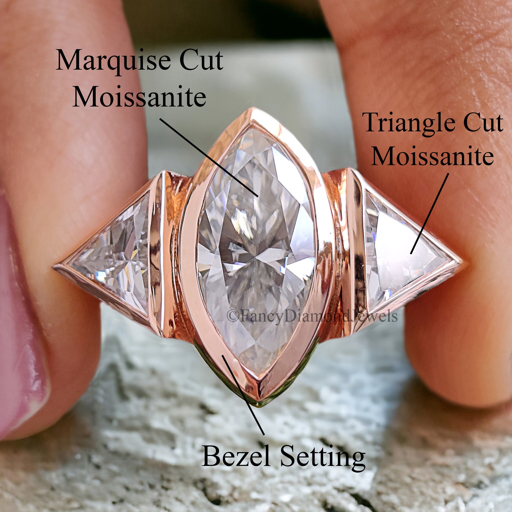 2.15 CT Marquise Shape Colorless Moissanite Engagement Ring With Bezel Set Wedding Ring Anniversary Ring Three Stone Ring FD269