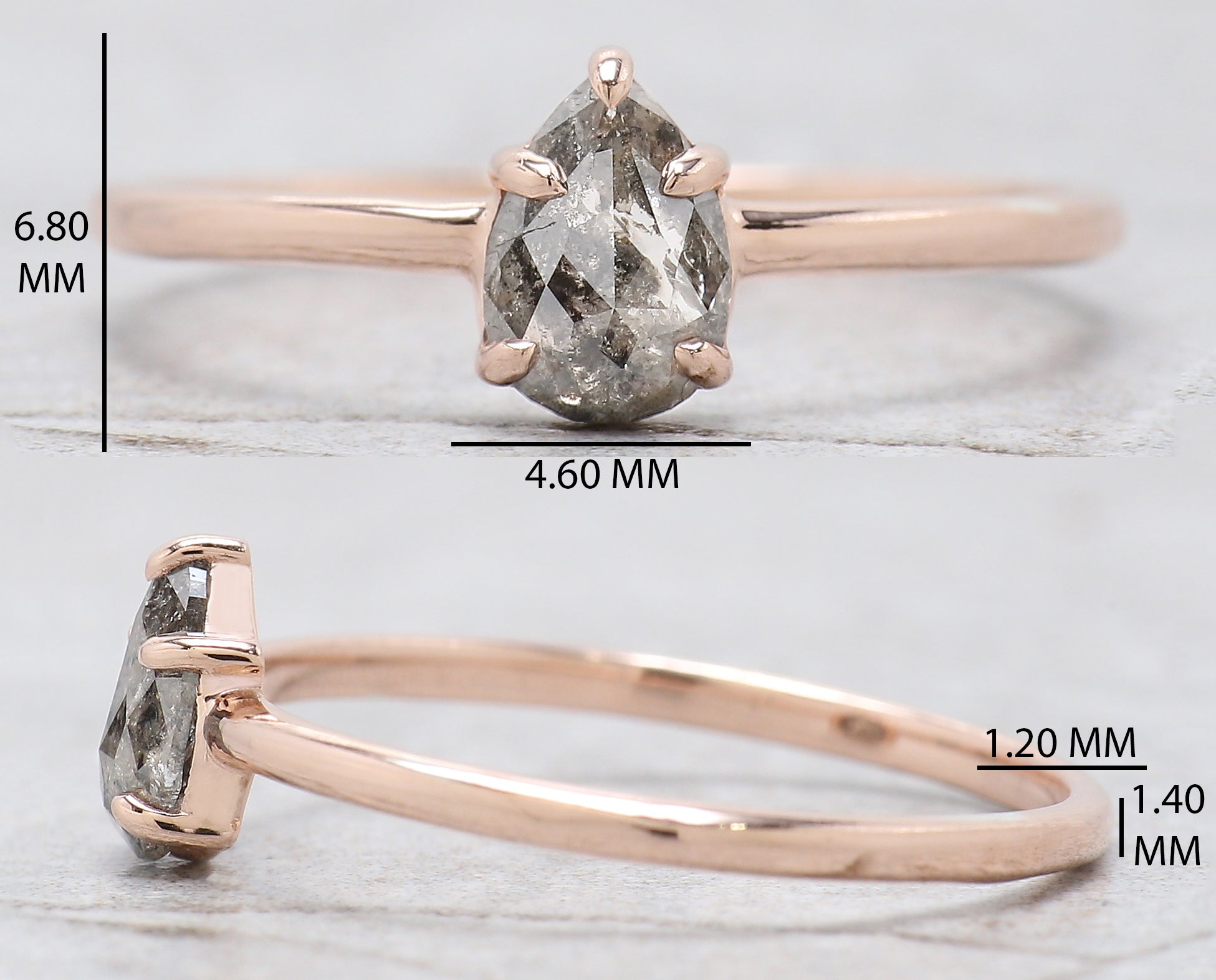 Pear Cut Salt And Pepper Diamond Ring 0.48 Ct 6.35 MM Pear Diamond Ring 14K Solid Rose Gold Silver Pear Engagement Ring Gift For Her QN2069