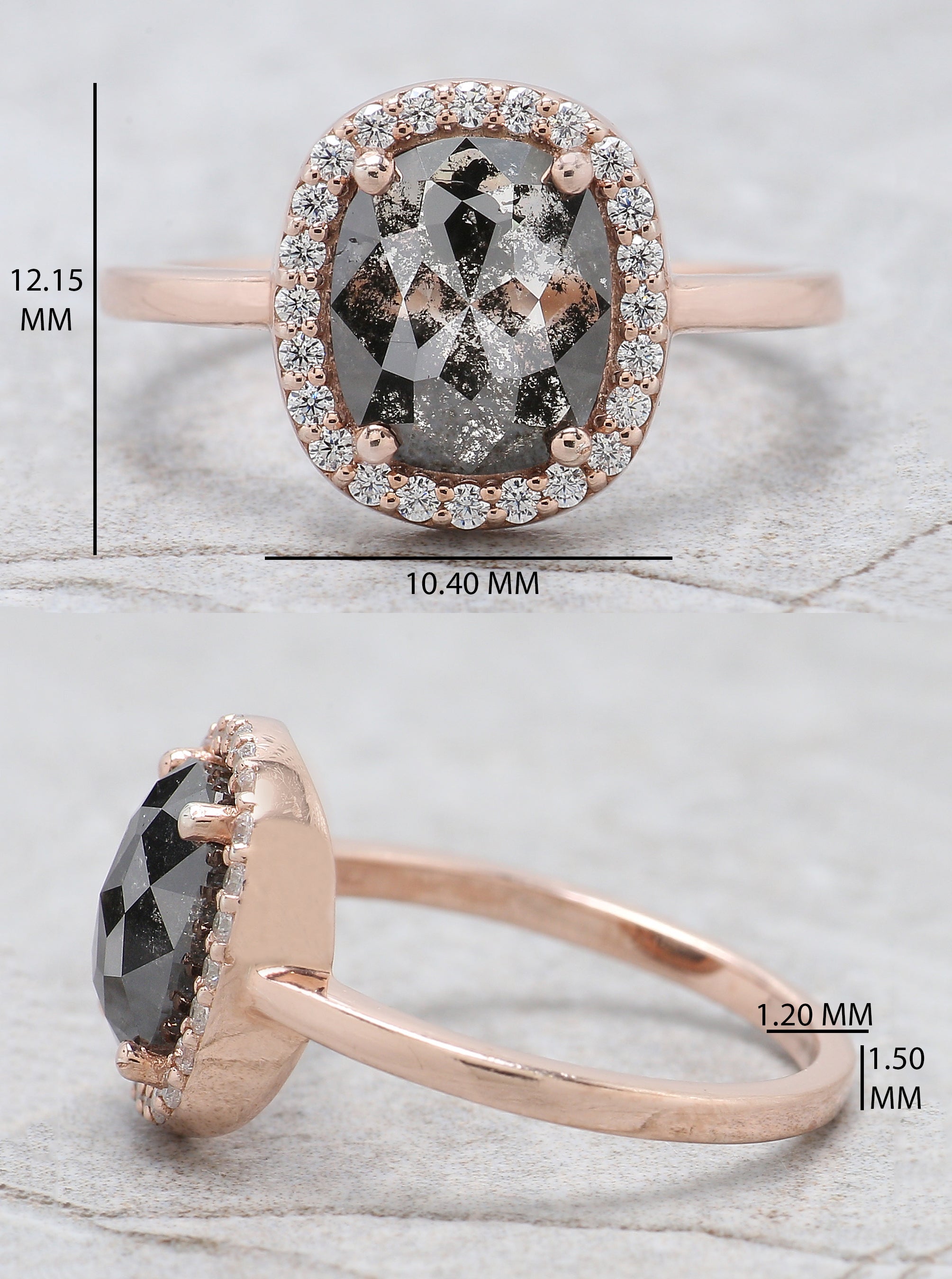 Oval Cut Salt And Pepper Diamond Ring 2.22 Ct 8.74 MM Oval Diamond Ring 14K Solid Rose Gold Silver Oval Engagement Ring Gift For Her QL2070