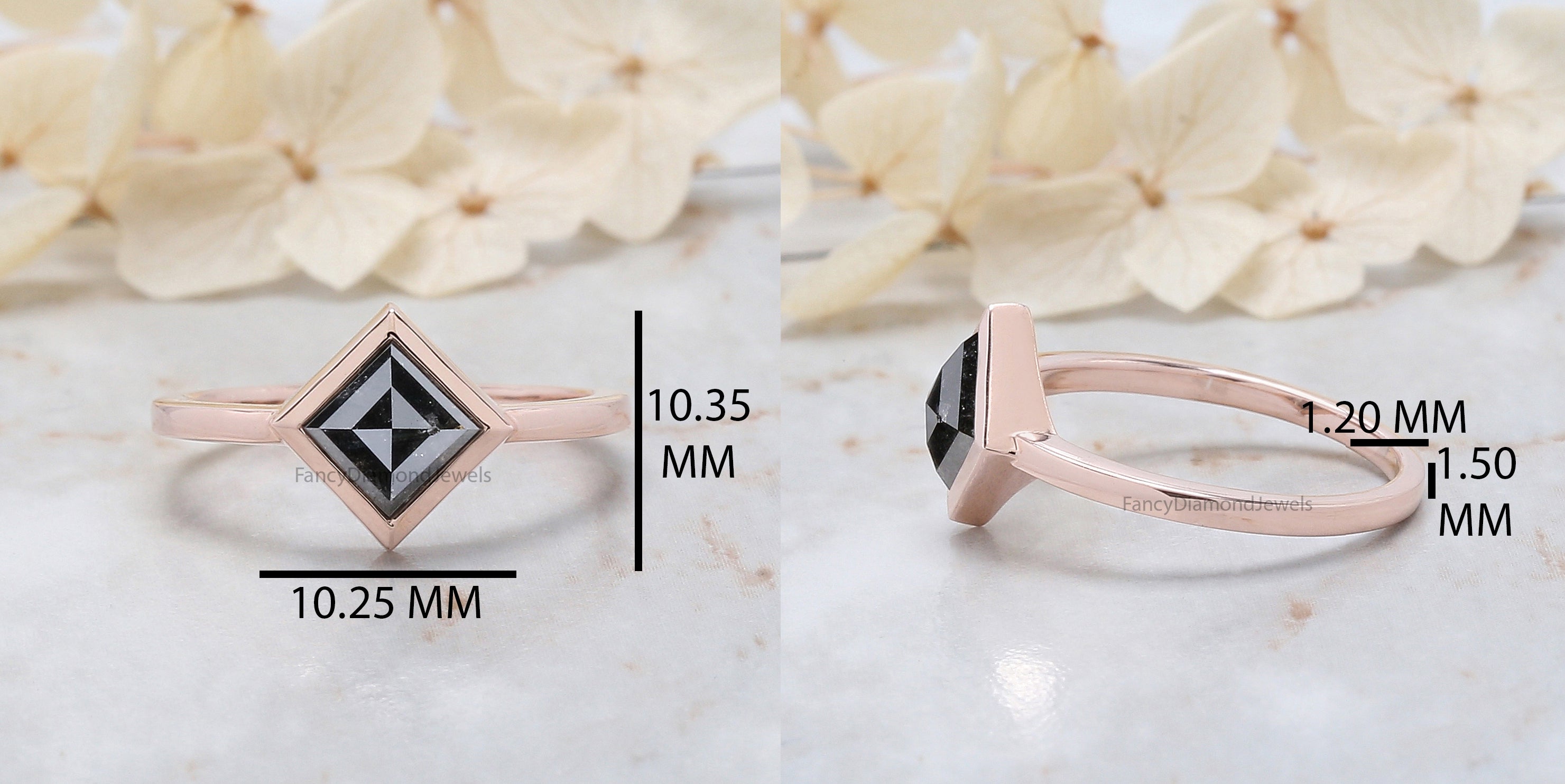 Kite Cut Salt And Pepper Diamond Ring 1.25 Ct 8.00 MM Kite Diamond Ring 14K Solid Rose Gold Silver Kite Engagement Ring Gift For Her QN822