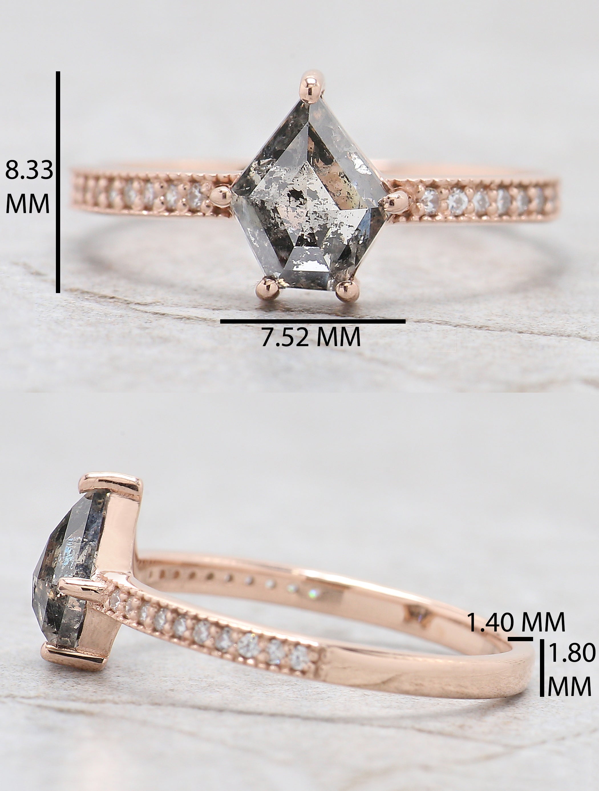 Pentagon Cut Salt And Pepper Diamond Ring 0.97 Ct 7.50 MM Pentagon Diamond Ring 14K Rose Gold Silver Engagement Ring Gift For Her QL8964