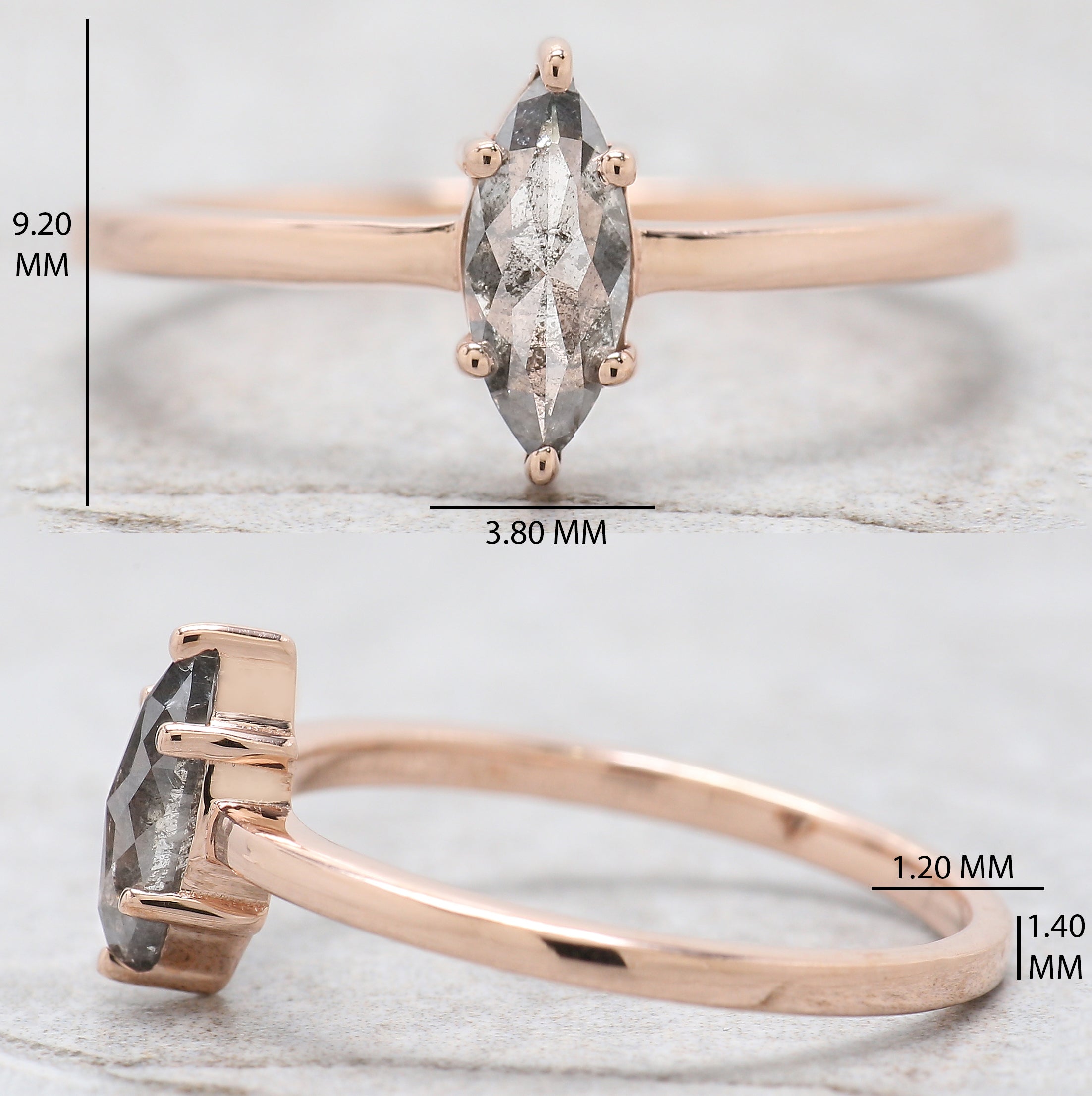 Marquise Salt And Pepper Diamond Ring 0.51 Ct 8.25 MM Marquise Diamond Ring 14K Solid Rose Gold Silver Engagement Ring Gift For Her QN916