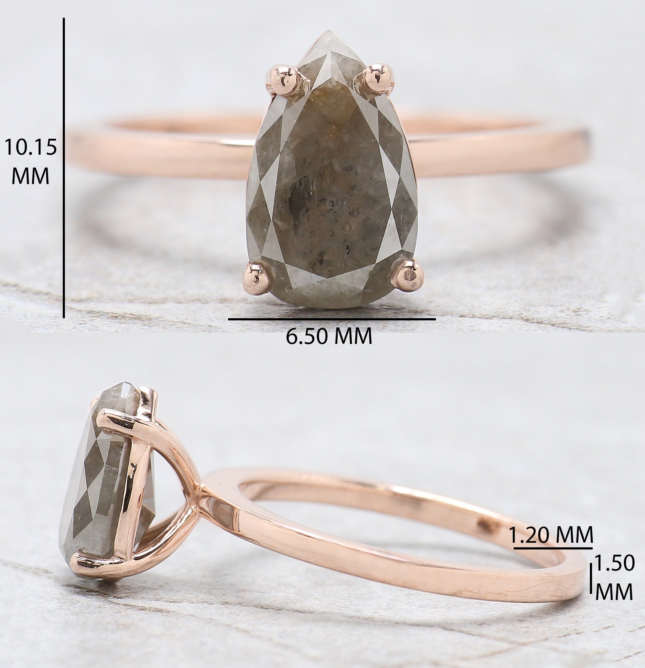 Pear Cut Salt And Pepper Diamond Ring 2.25 Ct 10.00 MM Pear Diamond Ring 14K Solid Rose Gold Silver Pear Engagement Ring Gift For Her QL1669