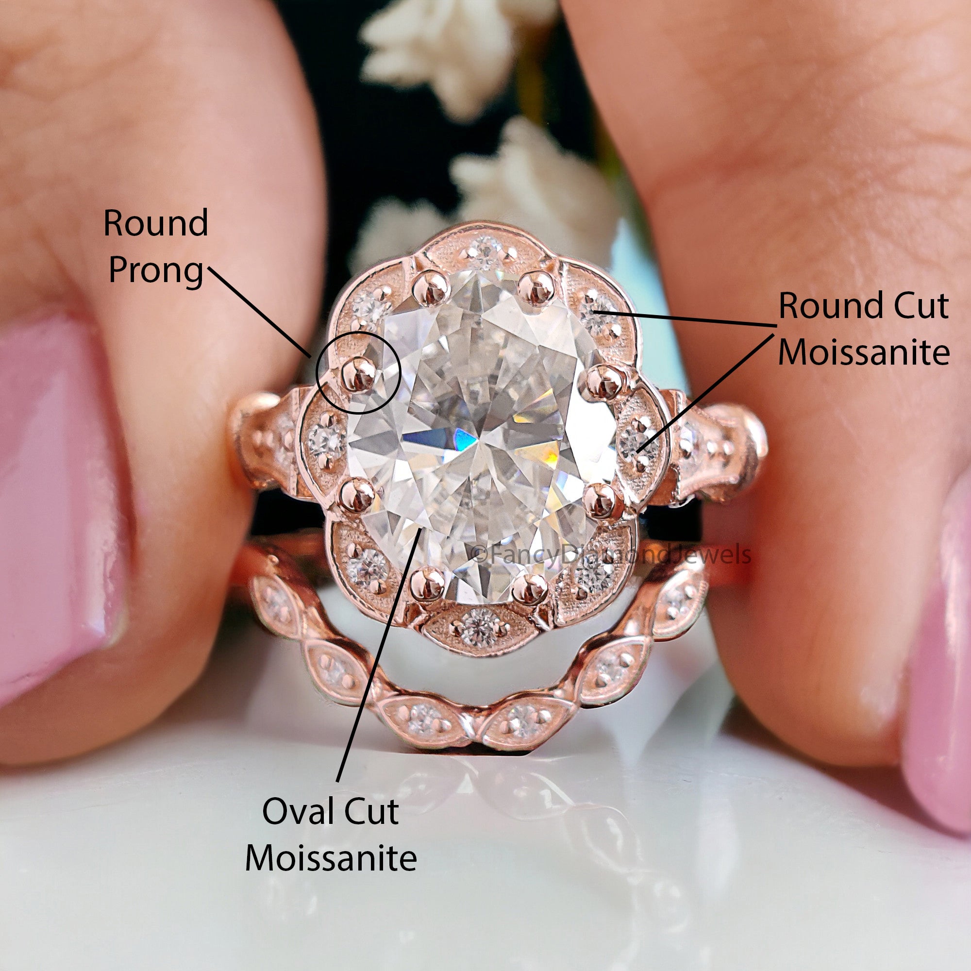 Oval Cut Moissanite Engagement Ring Set 2.40 CT Colorless Oval vintage style Halo Set Wedding Ring For Women Anniversary Bridal Ring FD287