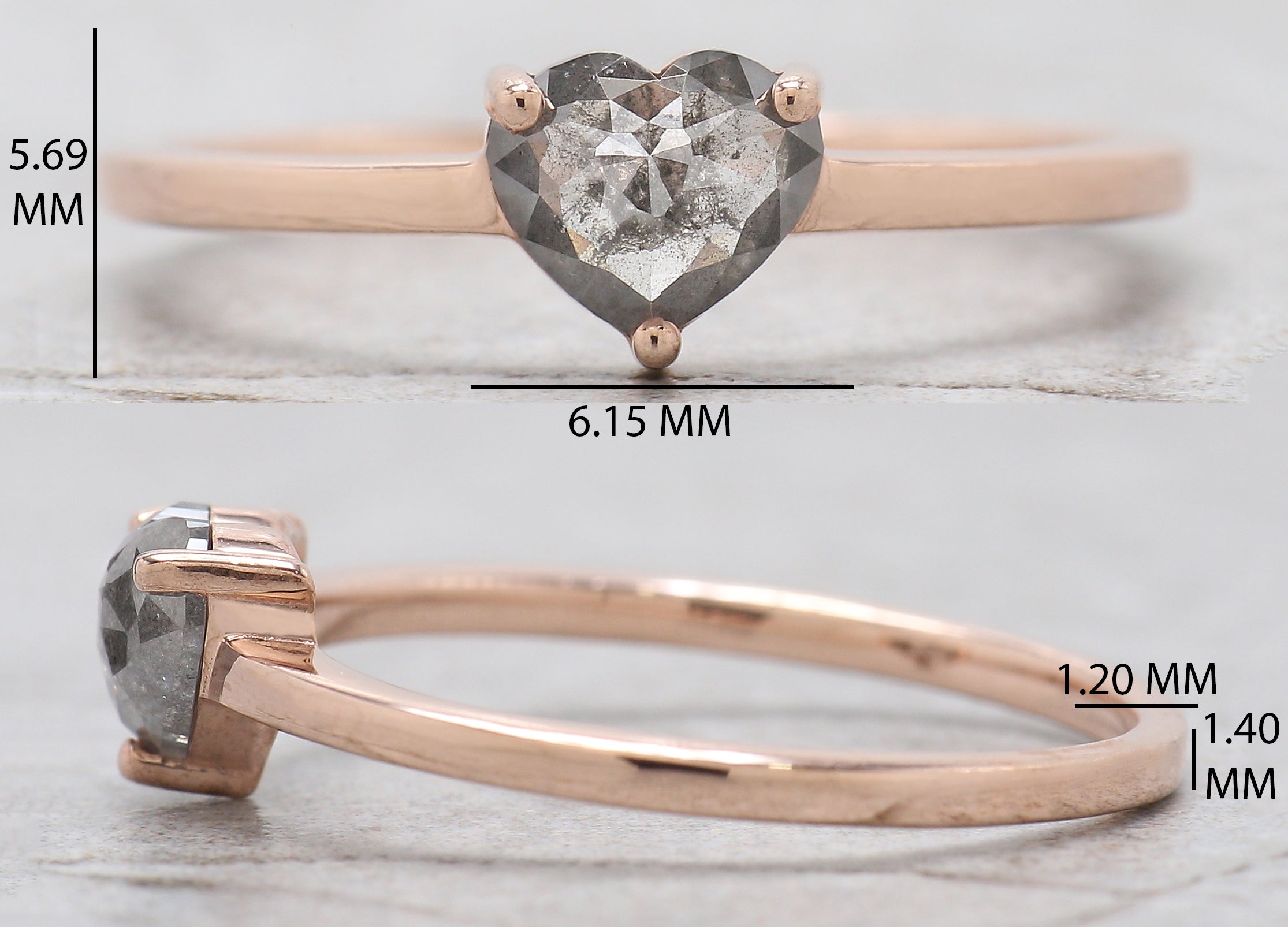 Heart Cut Salt And Pepper Diamond Ring 0.49 Ct 4.85 MM Heart Diamond Ring 14K Solid Rose Gold Silver Engagement Ring Gift For Her QL1633